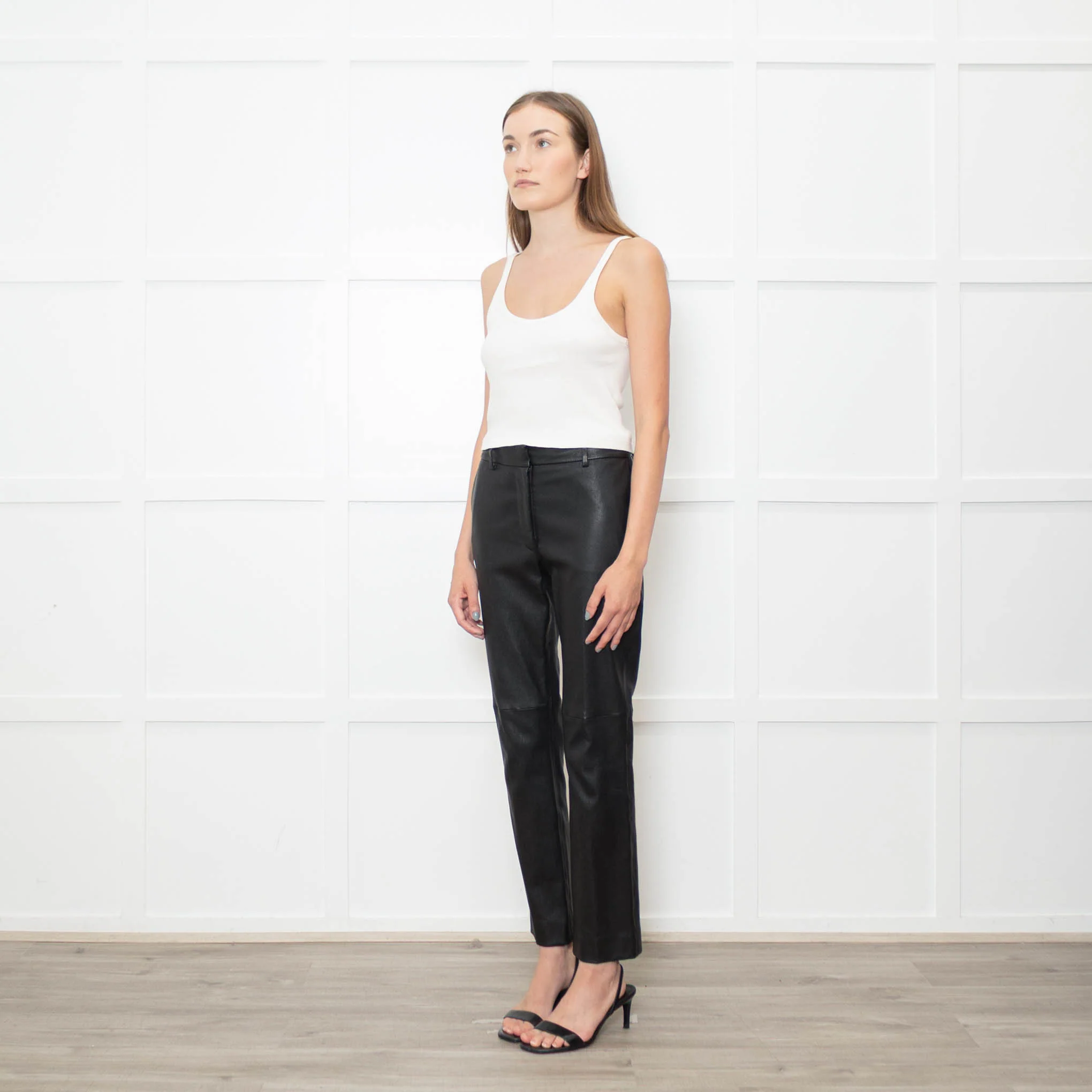 Joseph Black Stretch Leather Straight Leg Trousers - Image 3