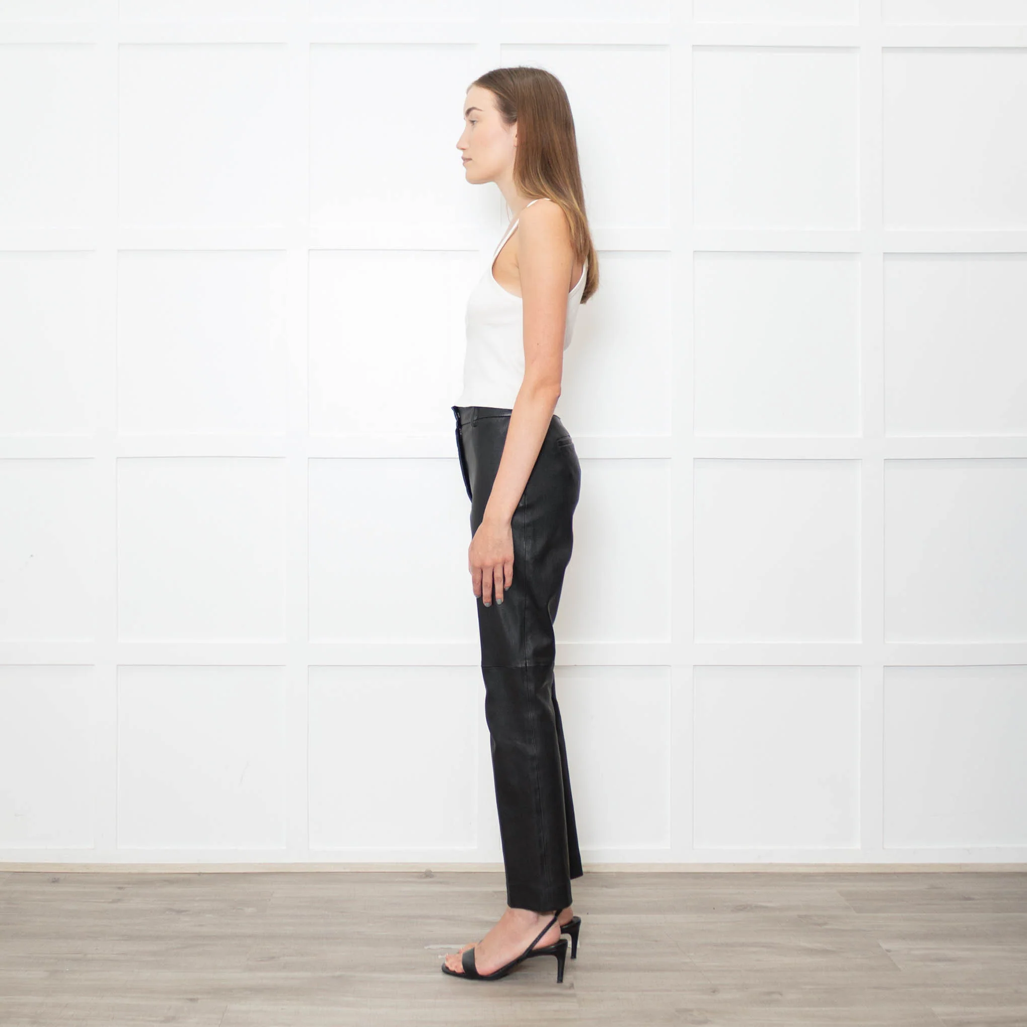 Joseph Black Stretch Leather Straight Leg Trousers - Image 4
