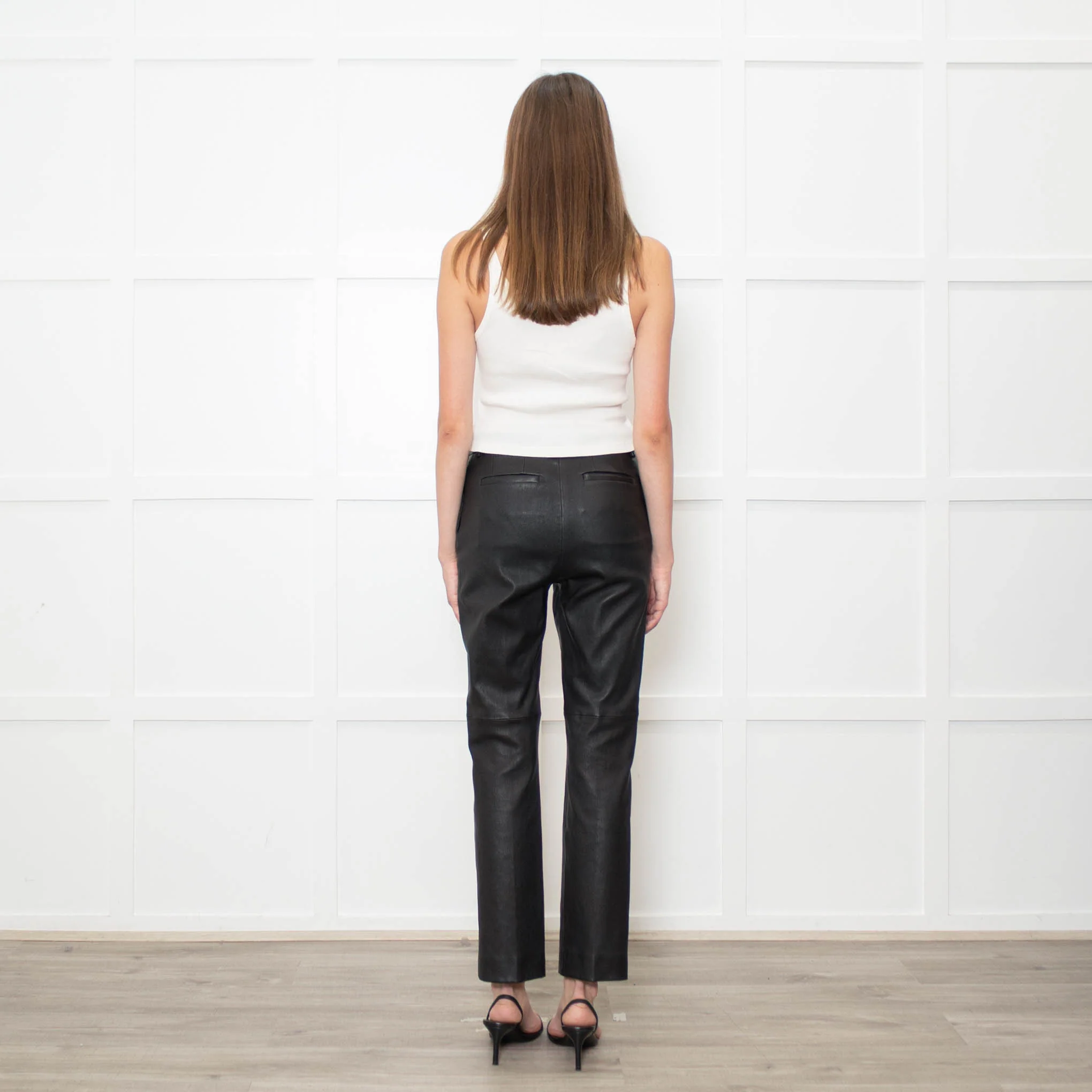 Joseph Black Stretch Leather Straight Leg Trousers - Image 5
