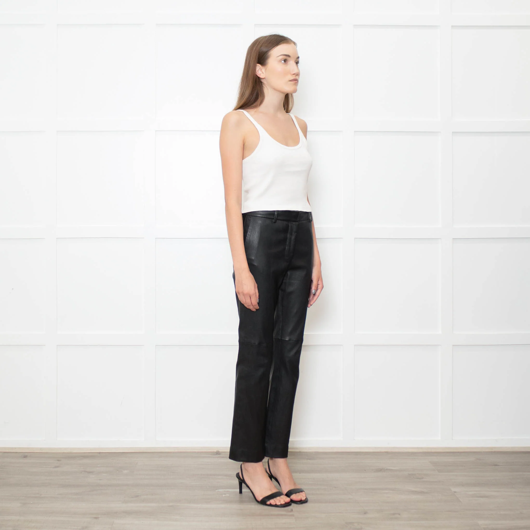 Joseph Black Stretch Leather Straight Leg Trousers - Image 7