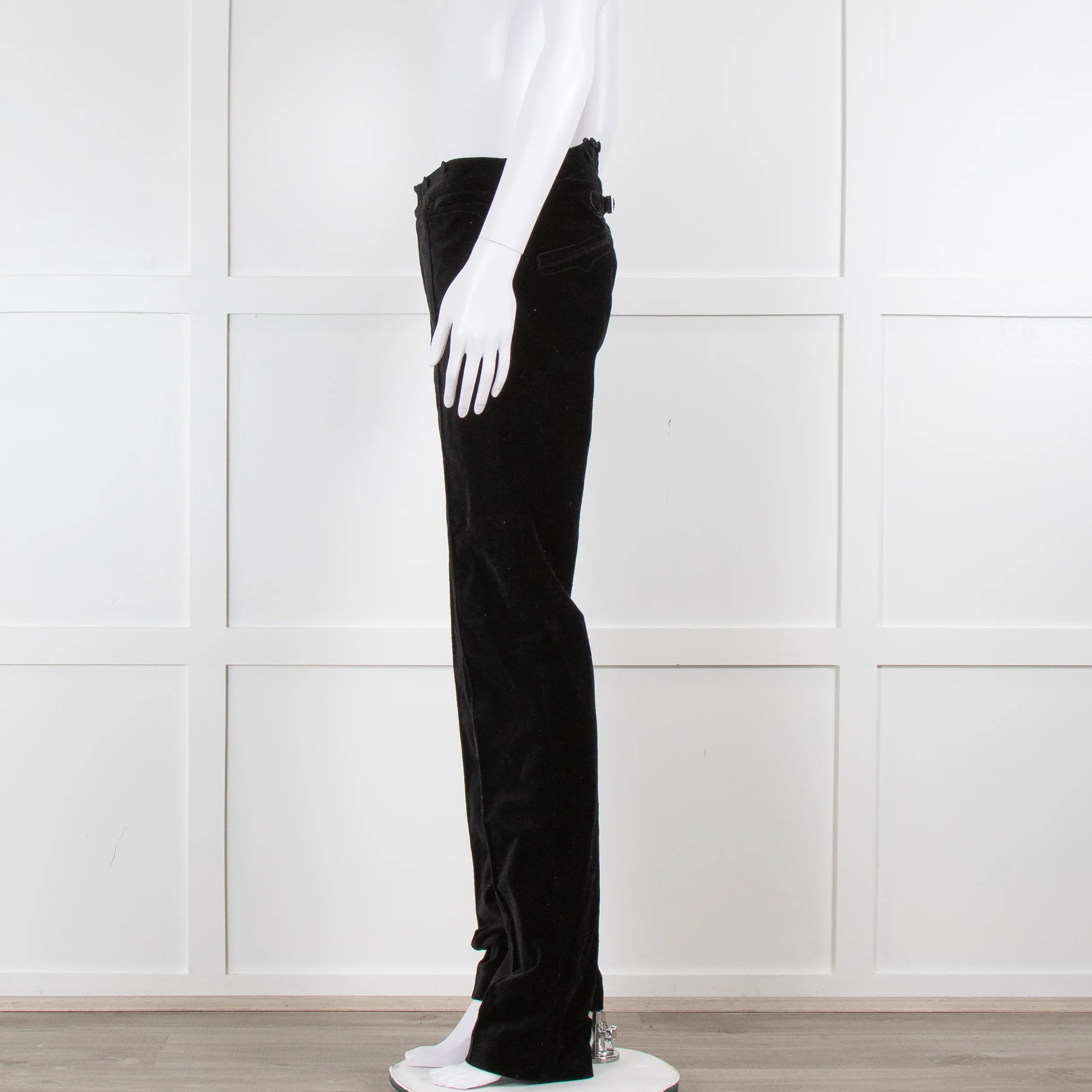 Joseph Black Velvet Trousers With Waist Button Detail - Image 4