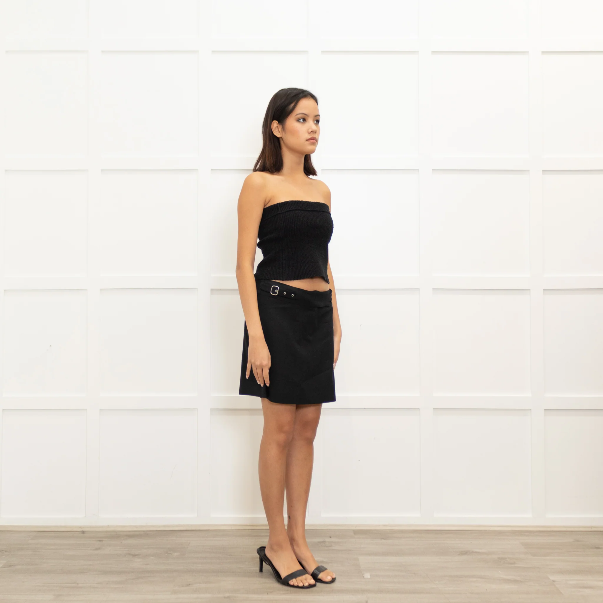 Joseph Black Wool Mini Skirt With Belt - Image 3