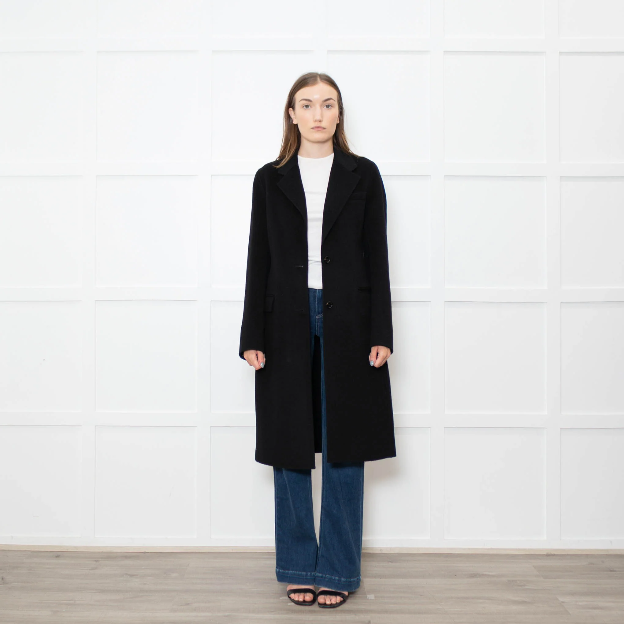 Joseph Black Wool Single Breasted Cashmere Blend Coat