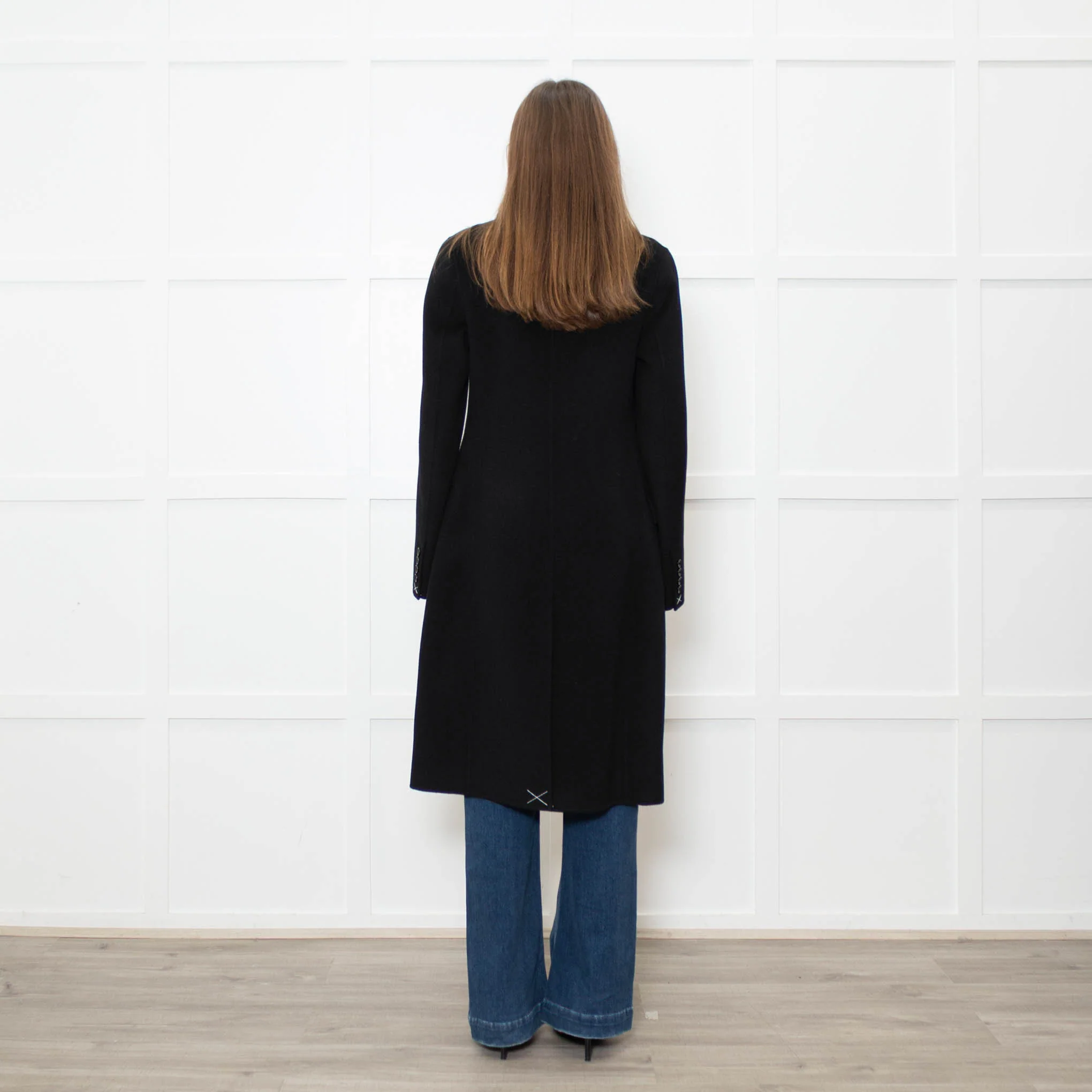 Joseph Black Wool Single Breasted Cashmere Blend Coat - Image 5