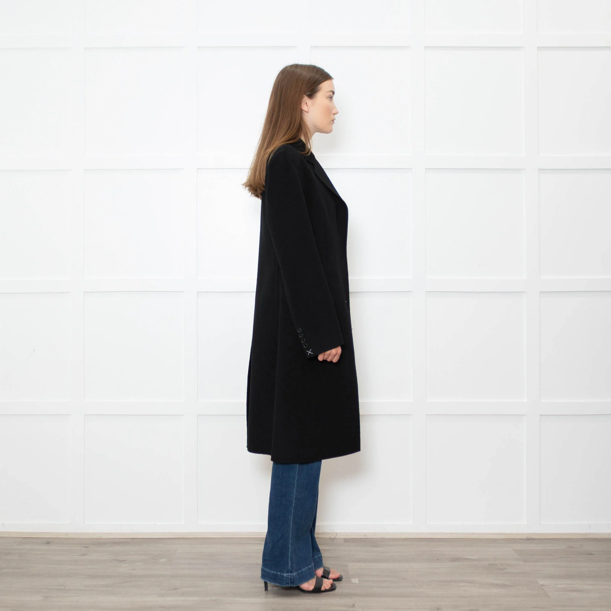 Joseph Black Wool Single Breasted Cashmere Blend Coat - Image 6