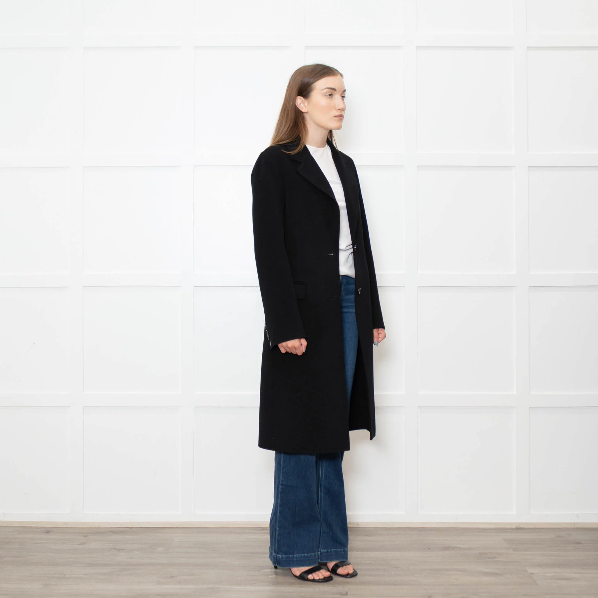 Joseph Black Wool Single Breasted Cashmere Blend Coat - Image 7