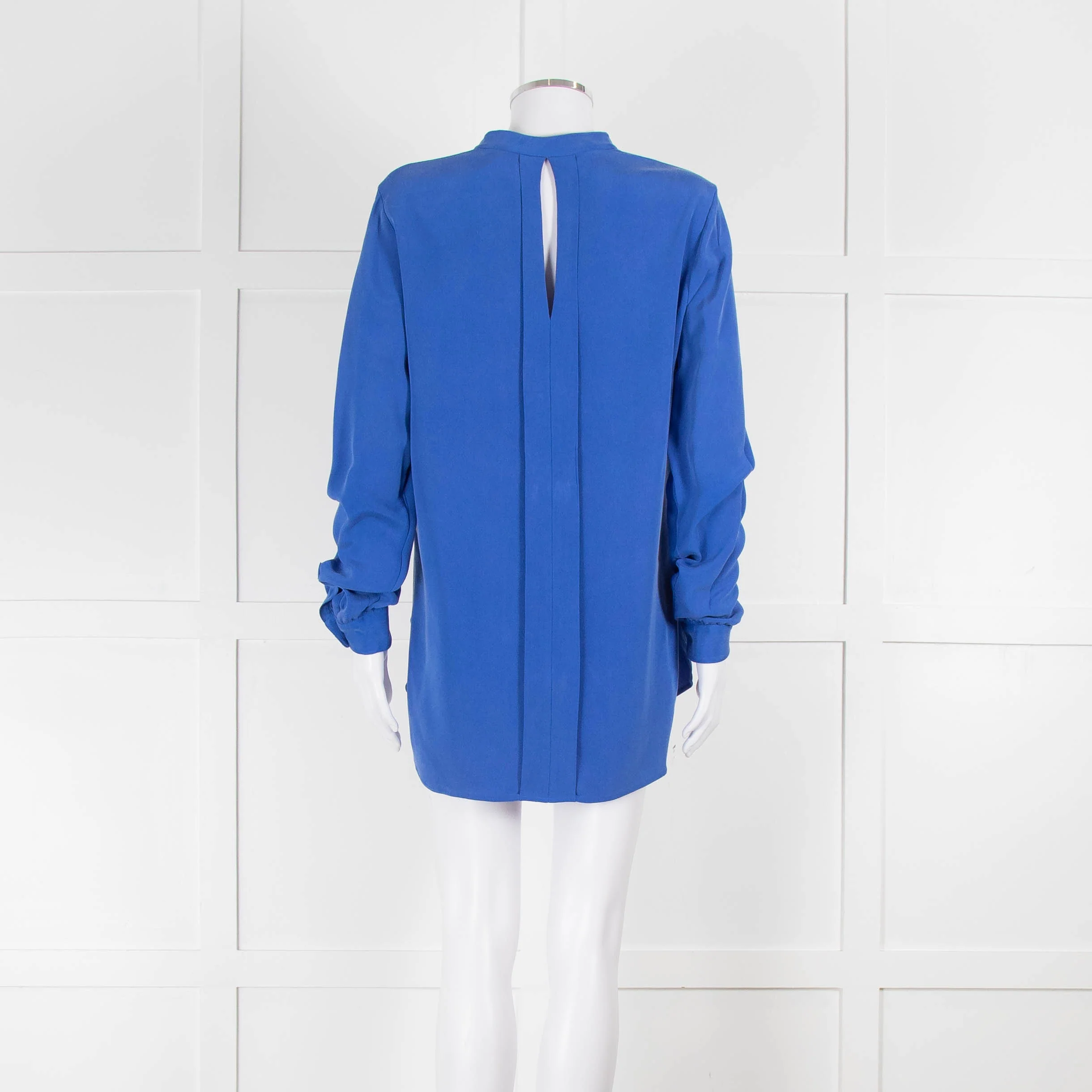 Joseph Blue Silk Long Sleeve V-Neck Blouse - Image 5