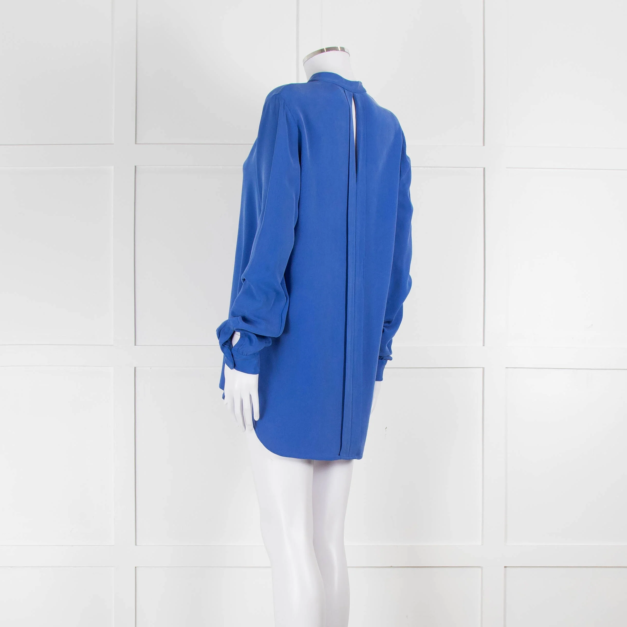Joseph Blue Silk Long Sleeve V-Neck Blouse - Image 6