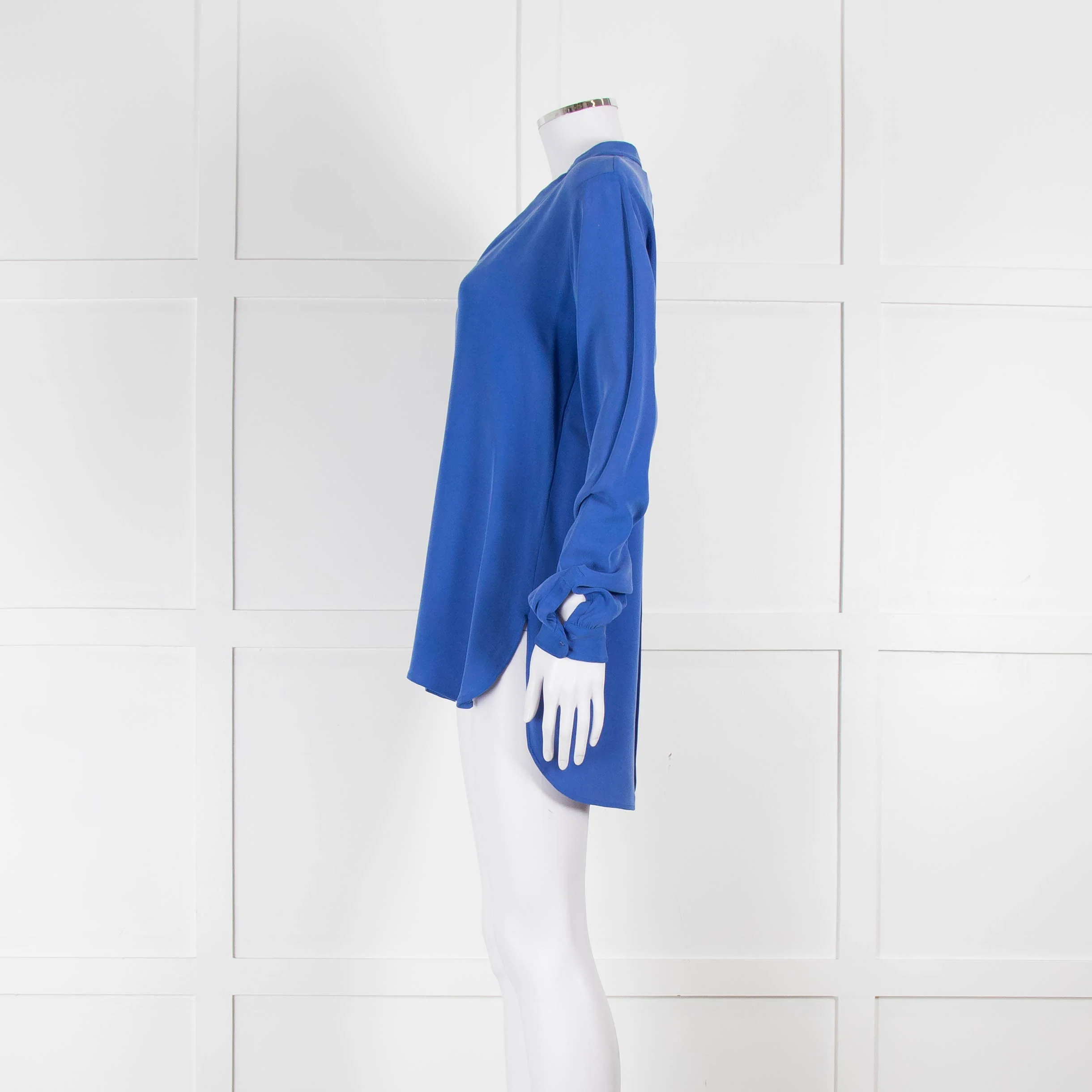 Joseph Blue Silk Long Sleeve V-Neck Blouse - Image 7