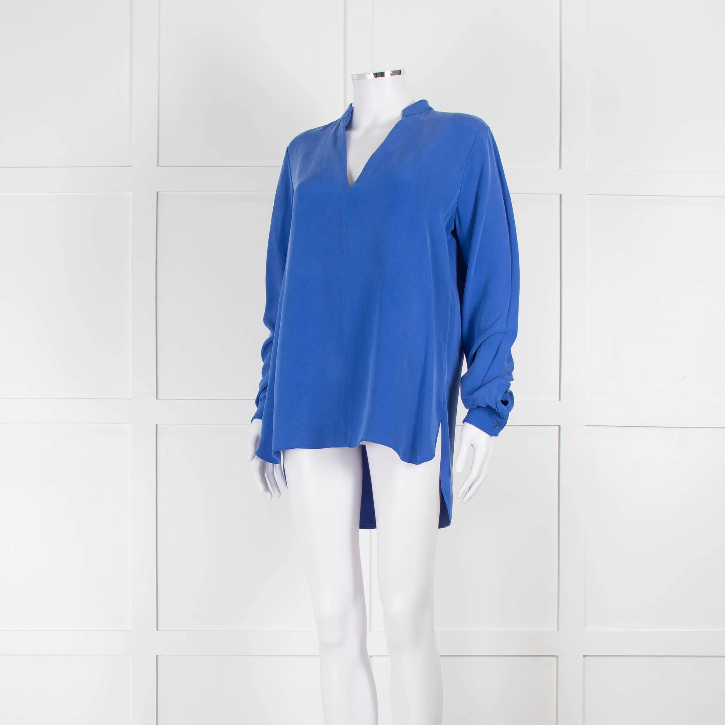 Joseph Blue Silk Long Sleeve V-Neck Blouse - Image 8