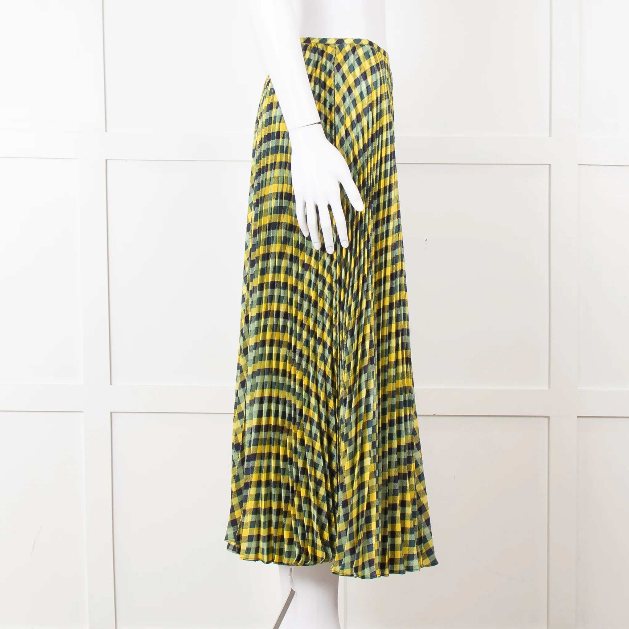 Joseph Blue Yellow Check Pleated Skirt - Image 3