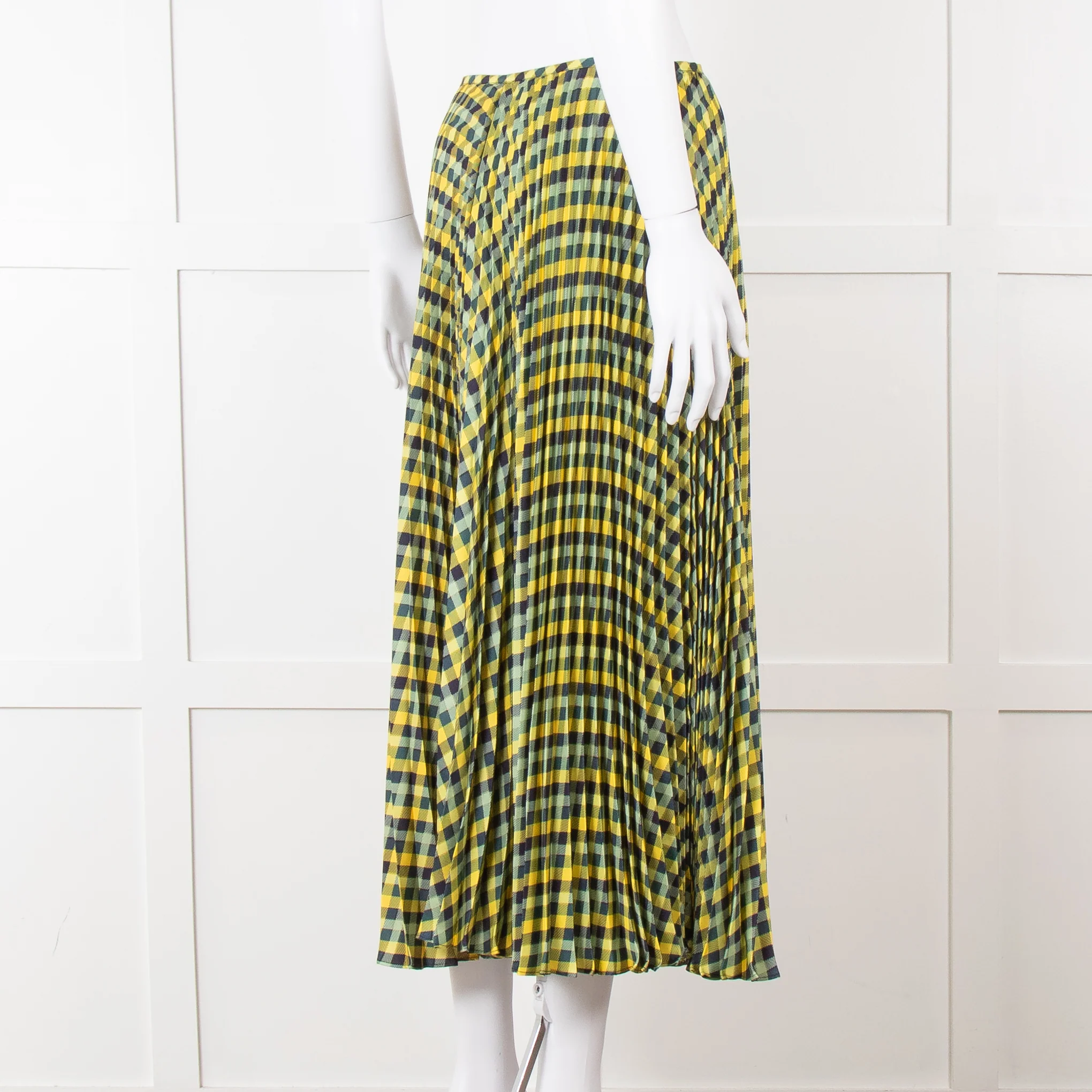 Joseph Blue Yellow Check Pleated Skirt - Image 4