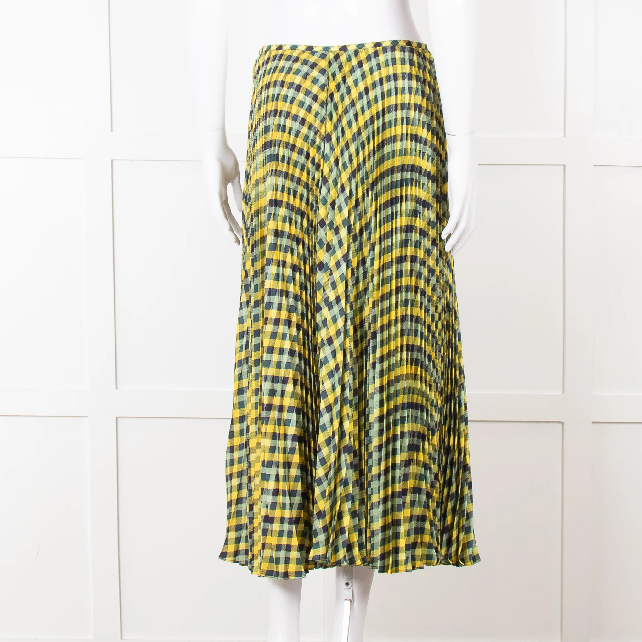 Joseph Blue Yellow Check Pleated Skirt - Image 5