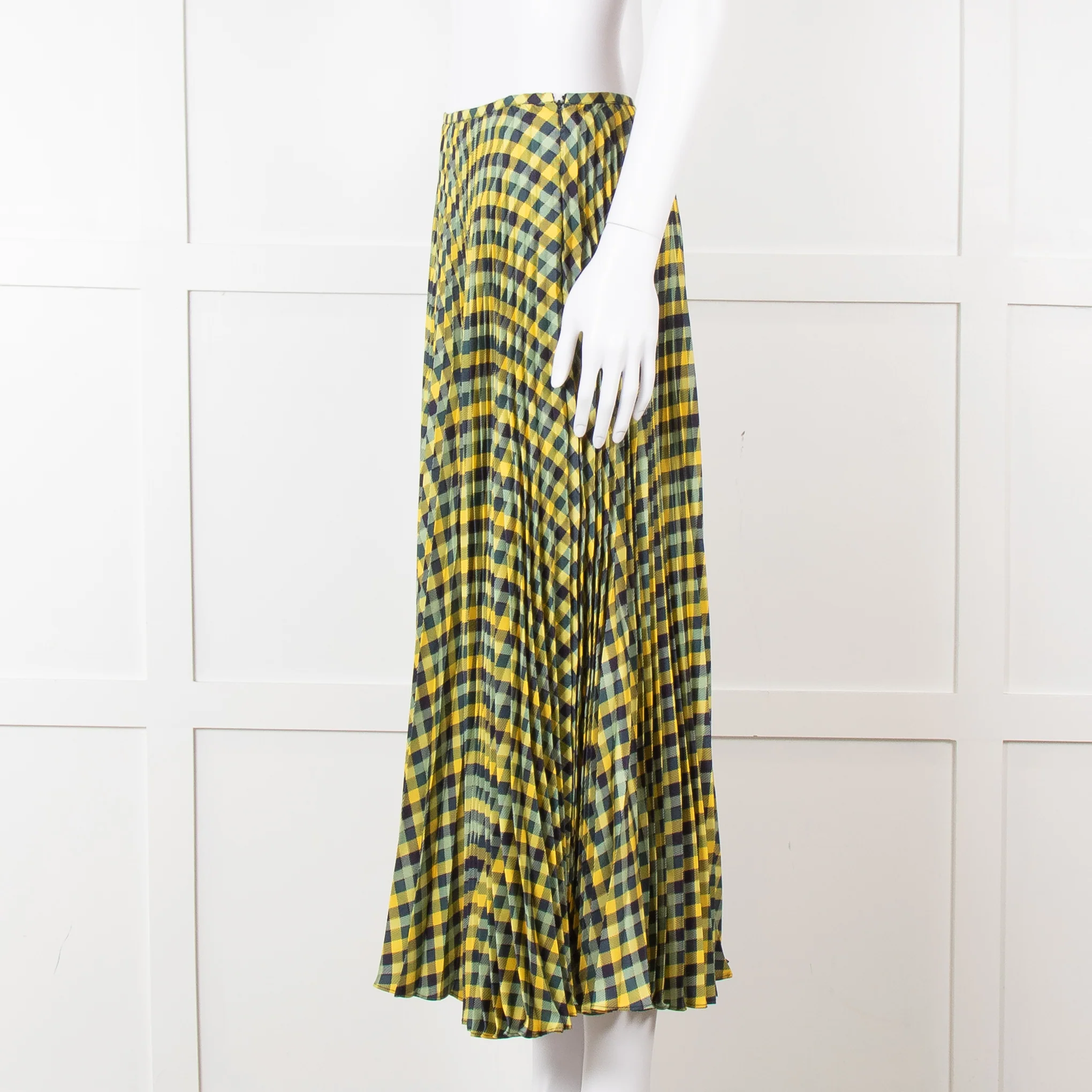 Joseph Blue Yellow Check Pleated Skirt - Image 7