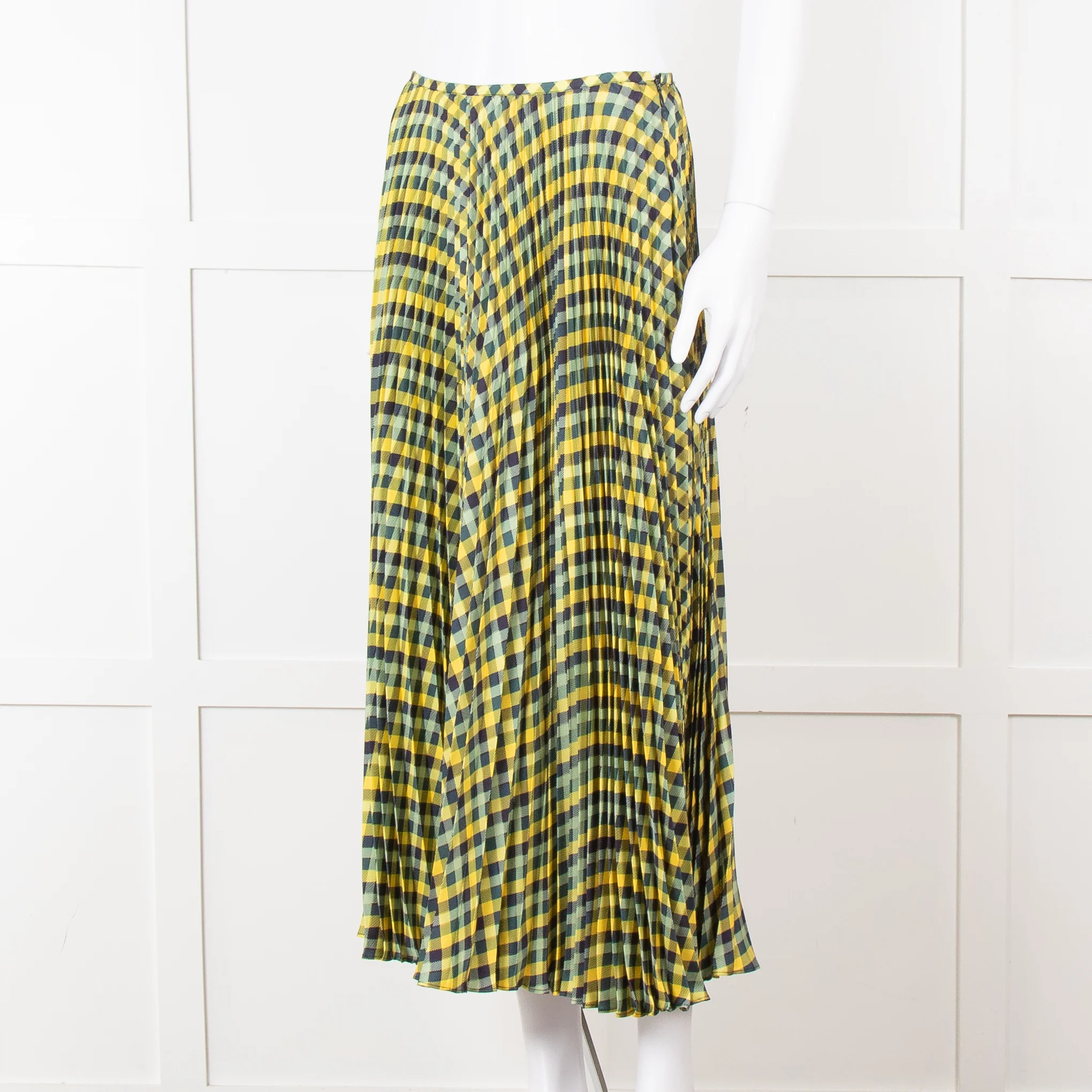 Joseph Blue Yellow Check Pleated Skirt - Image 8