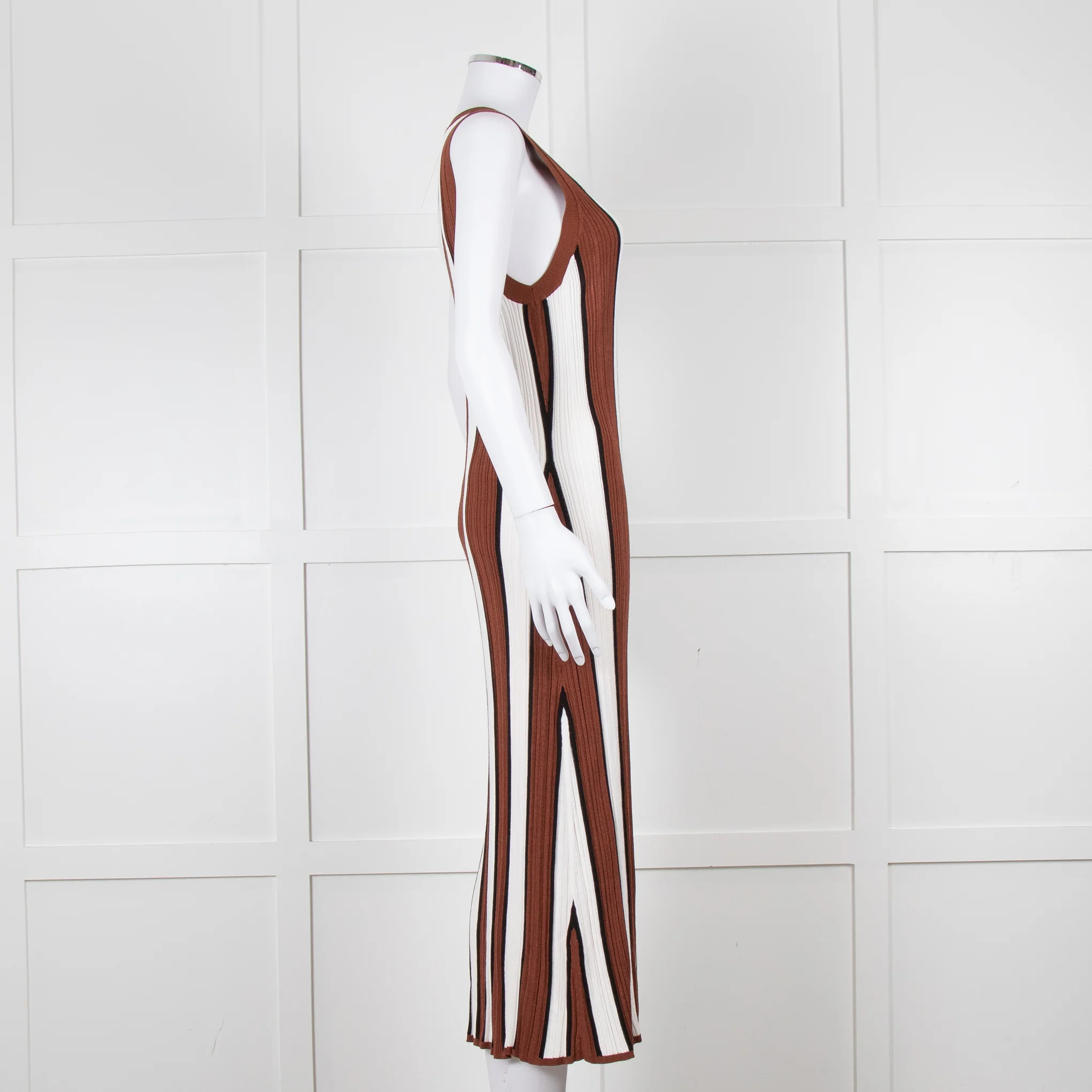 Joseph Brown and White Striped Rib Knit Midi Dress - Image 3