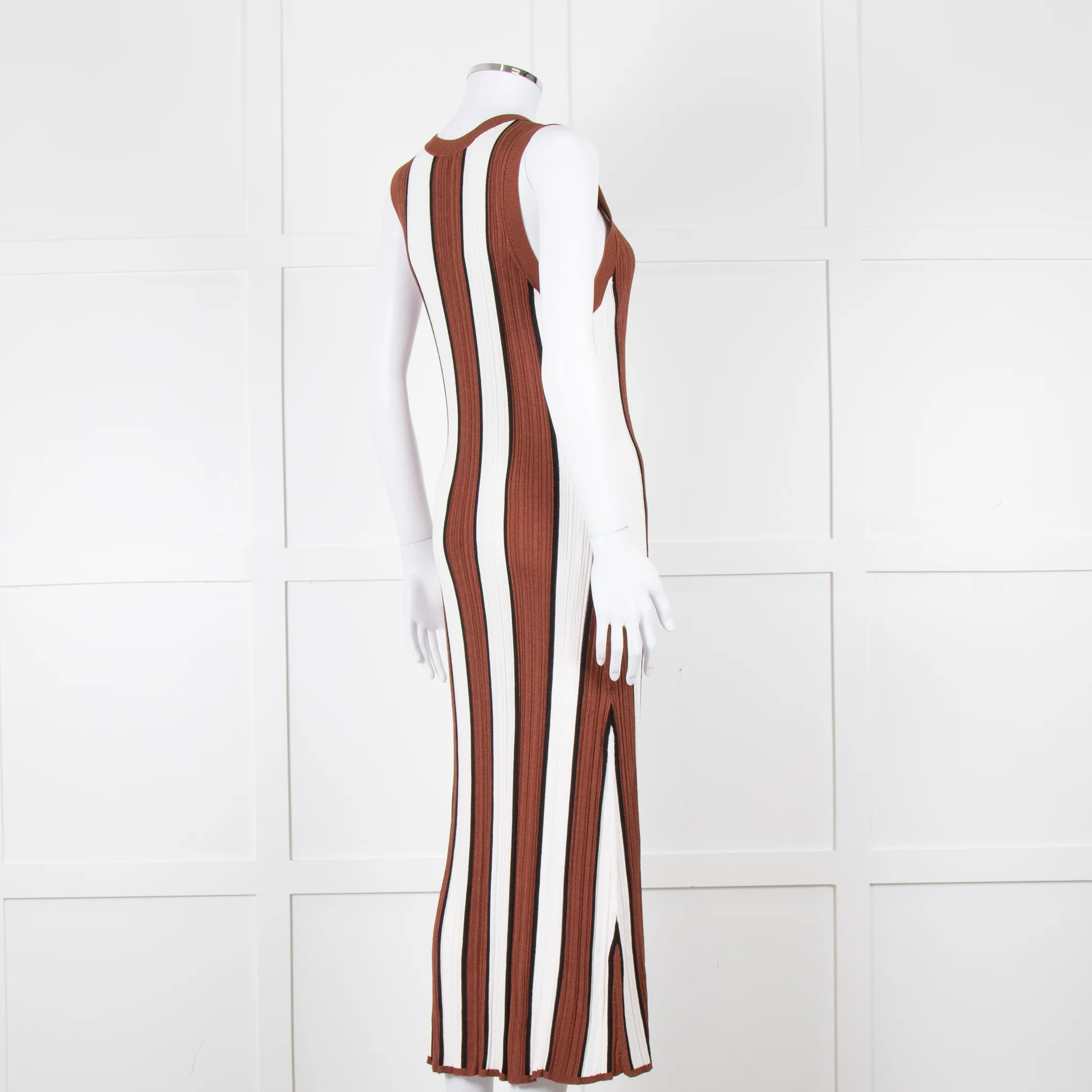 Joseph Brown and White Striped Rib Knit Midi Dress - Image 4
