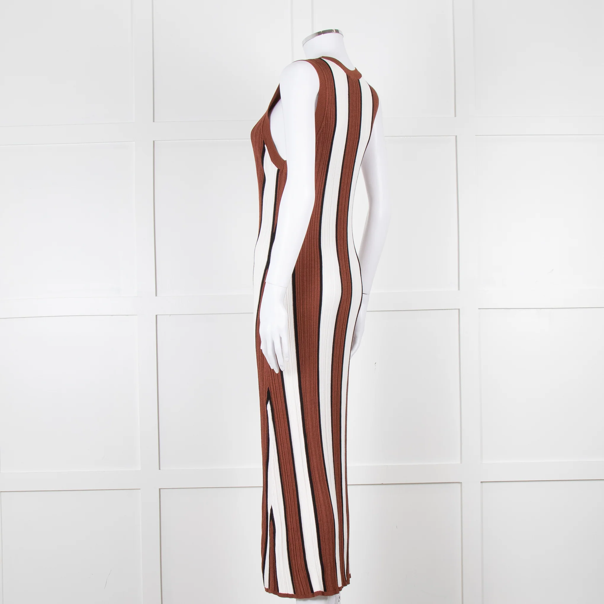 Joseph Brown and White Striped Rib Knit Midi Dress - Image 6