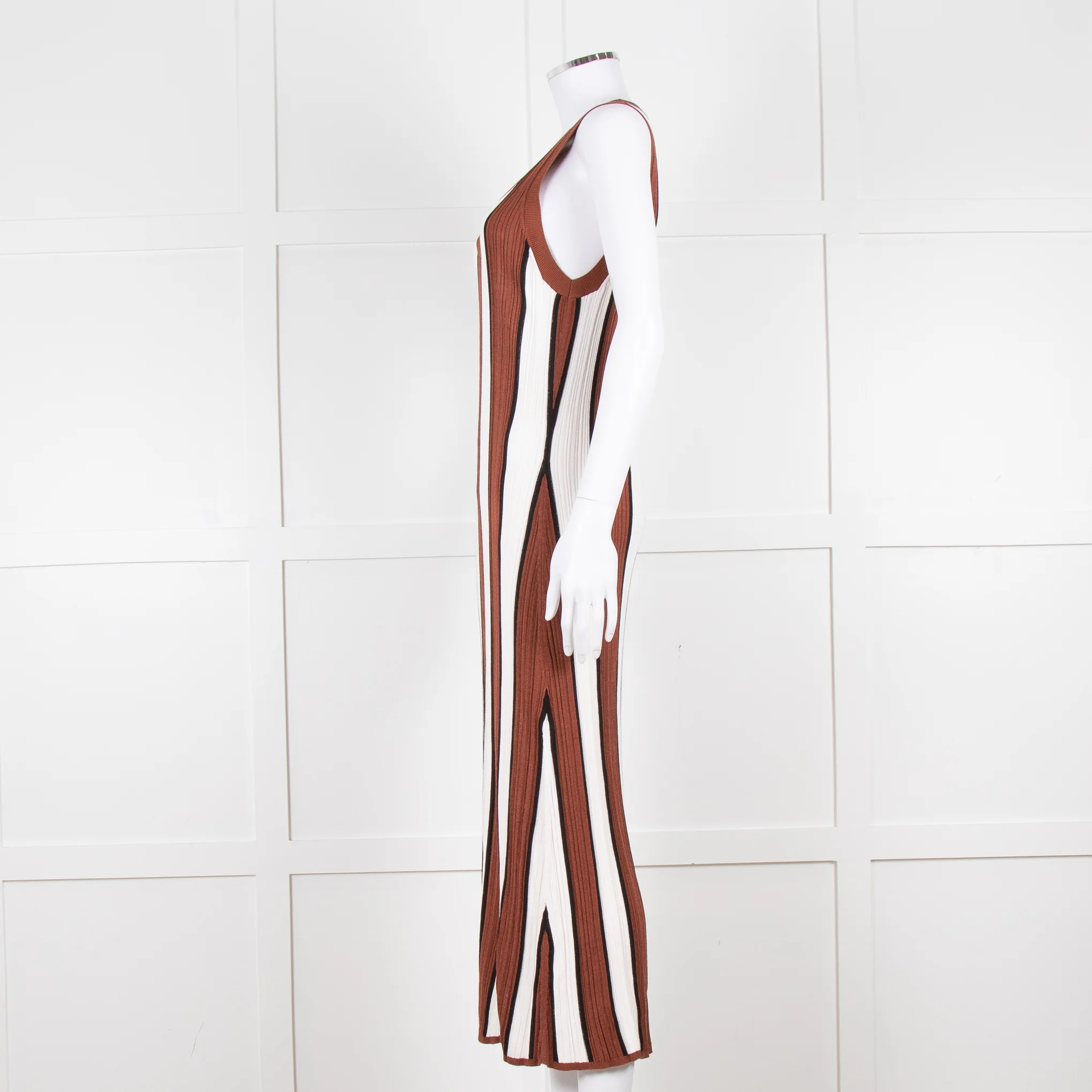 Joseph Brown and White Striped Rib Knit Midi Dress - Image 7