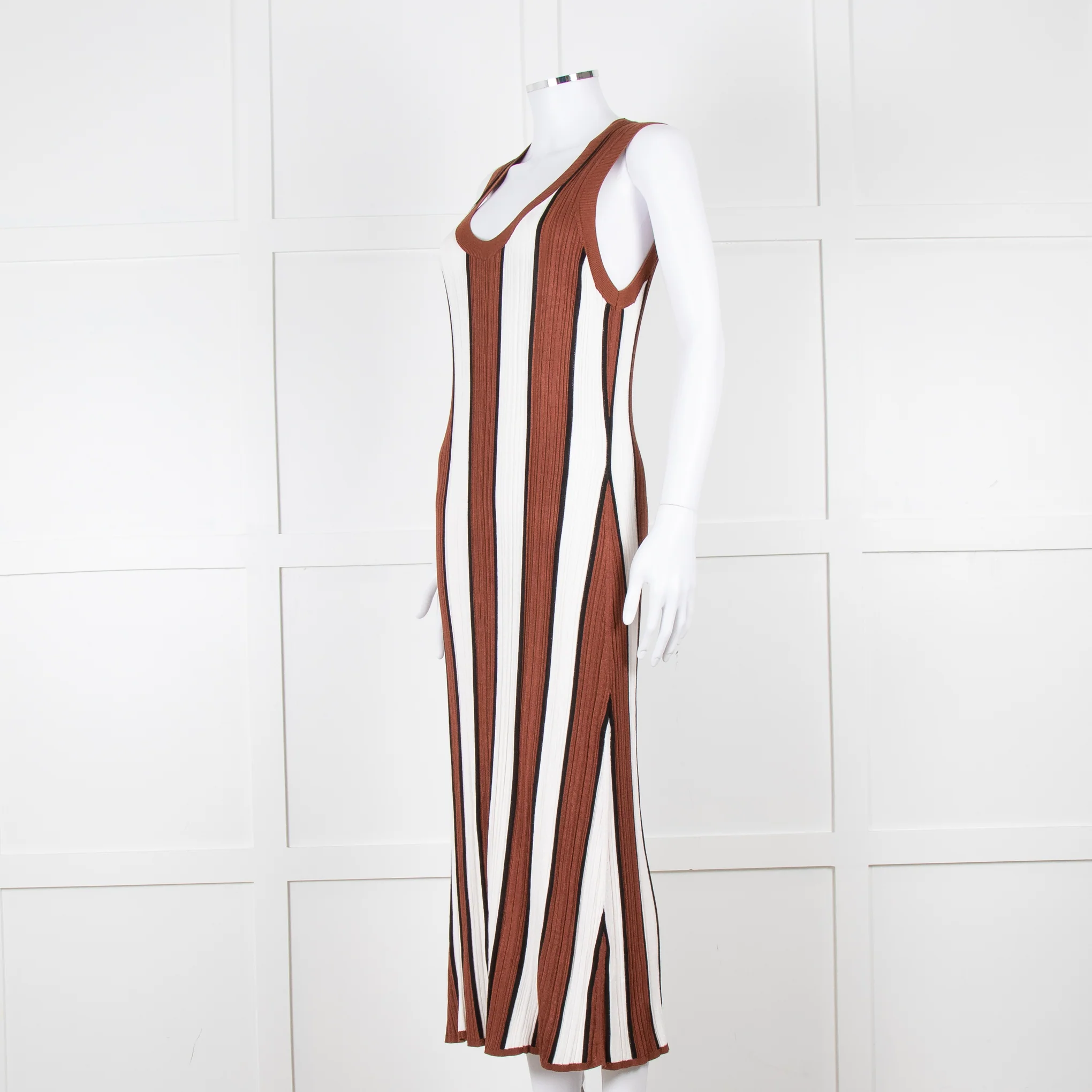 Joseph Brown and White Striped Rib Knit Midi Dress - Image 8