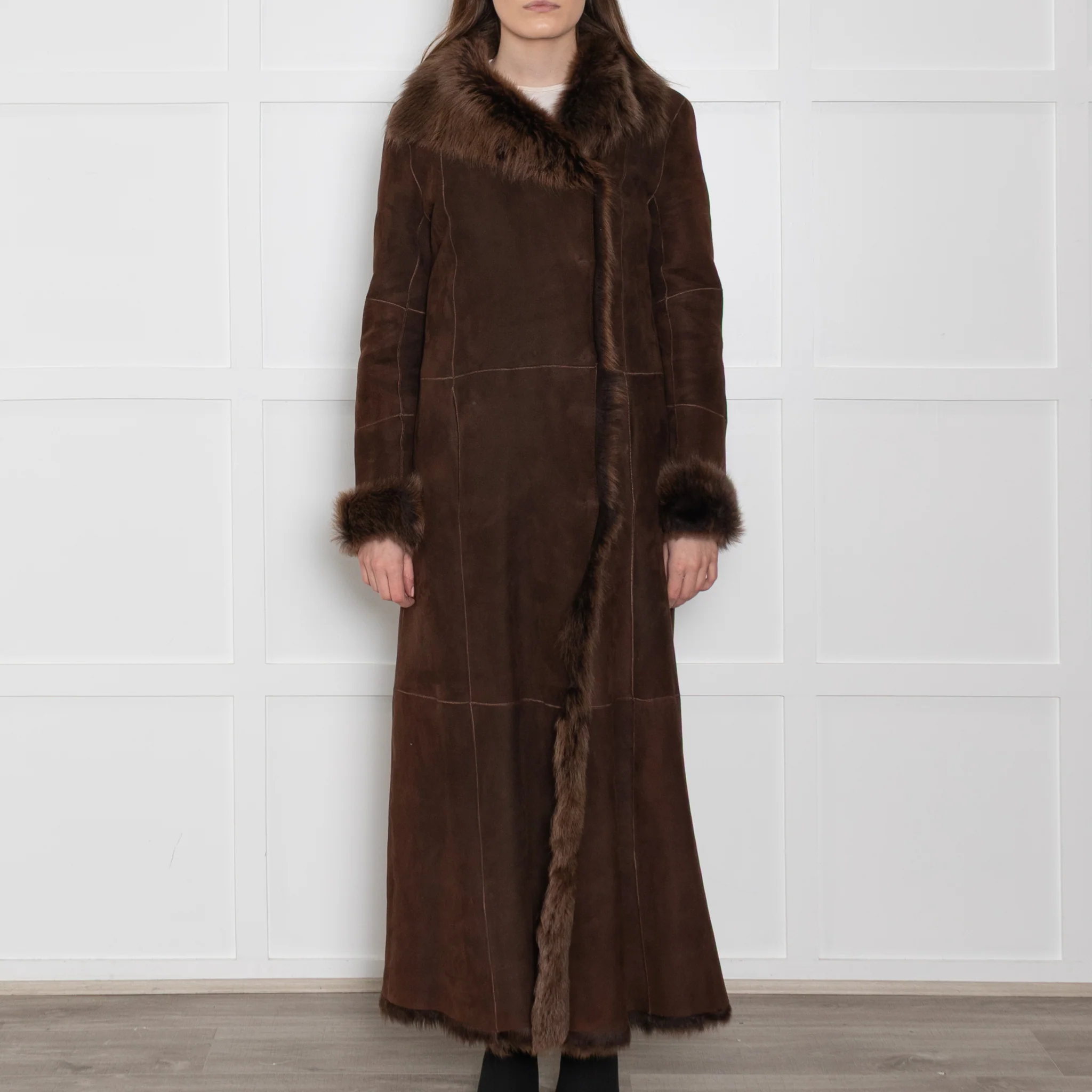 Joseph Brown Full Length Shearling Coat - Image 2
