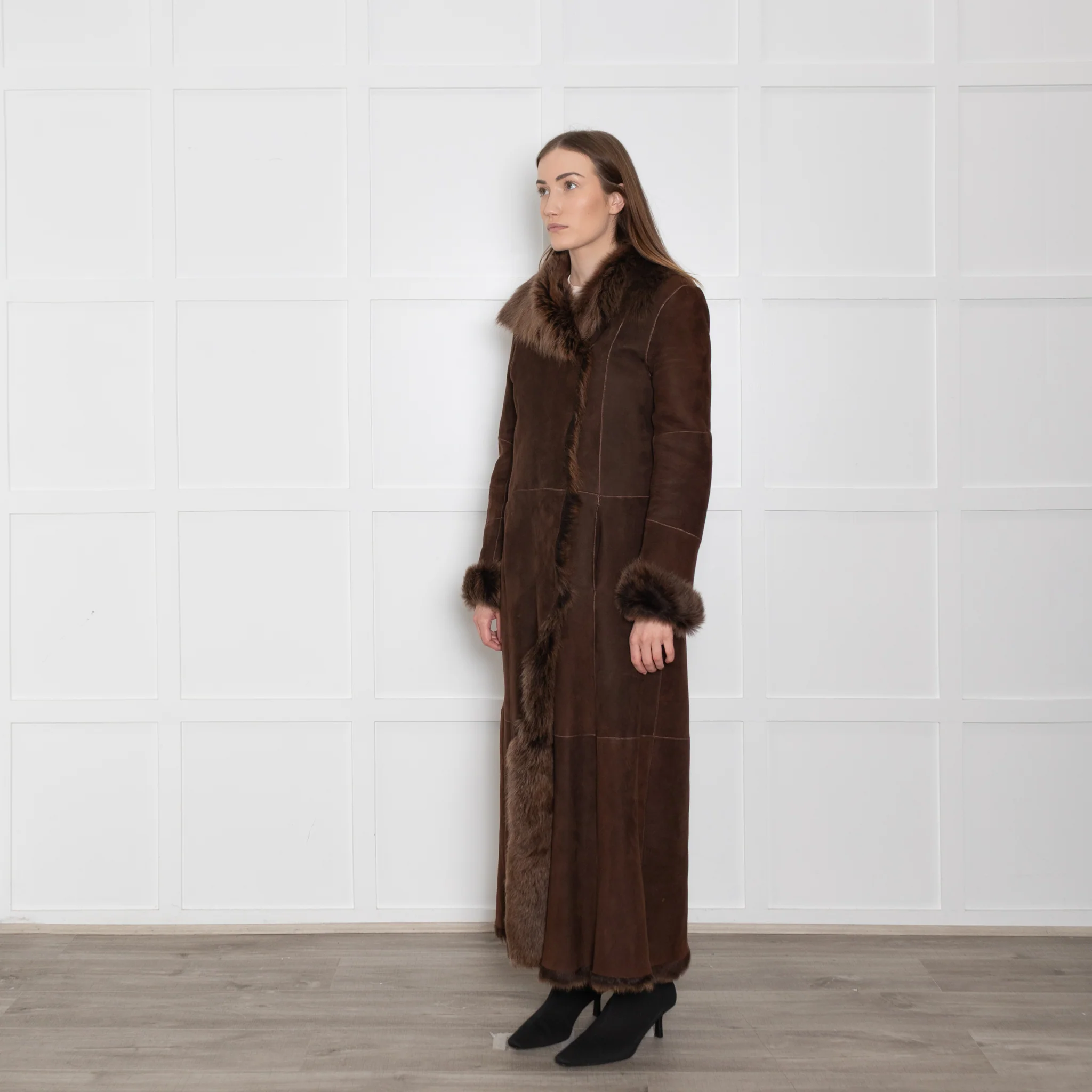 Joseph Brown Full Length Shearling Coat - Image 3