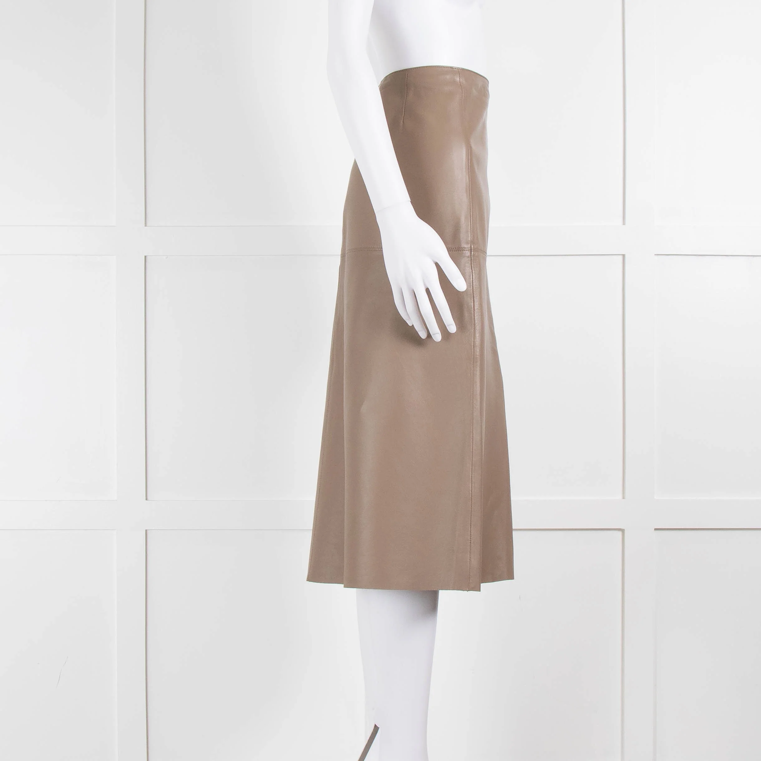 Joseph Brown Leather Slit Detail Midi Skirt - Image 2