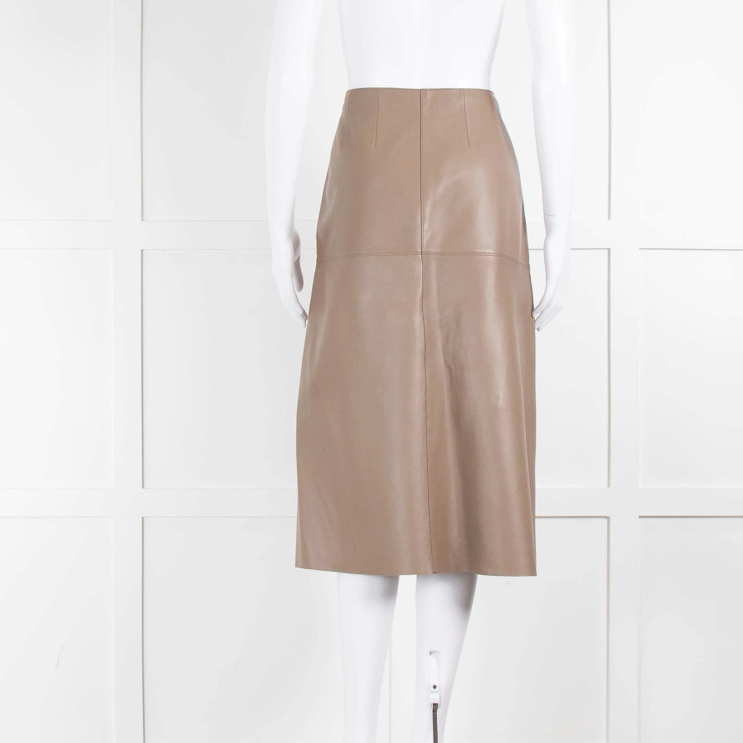 Joseph Brown Leather Slit Detail Midi Skirt - Image 3