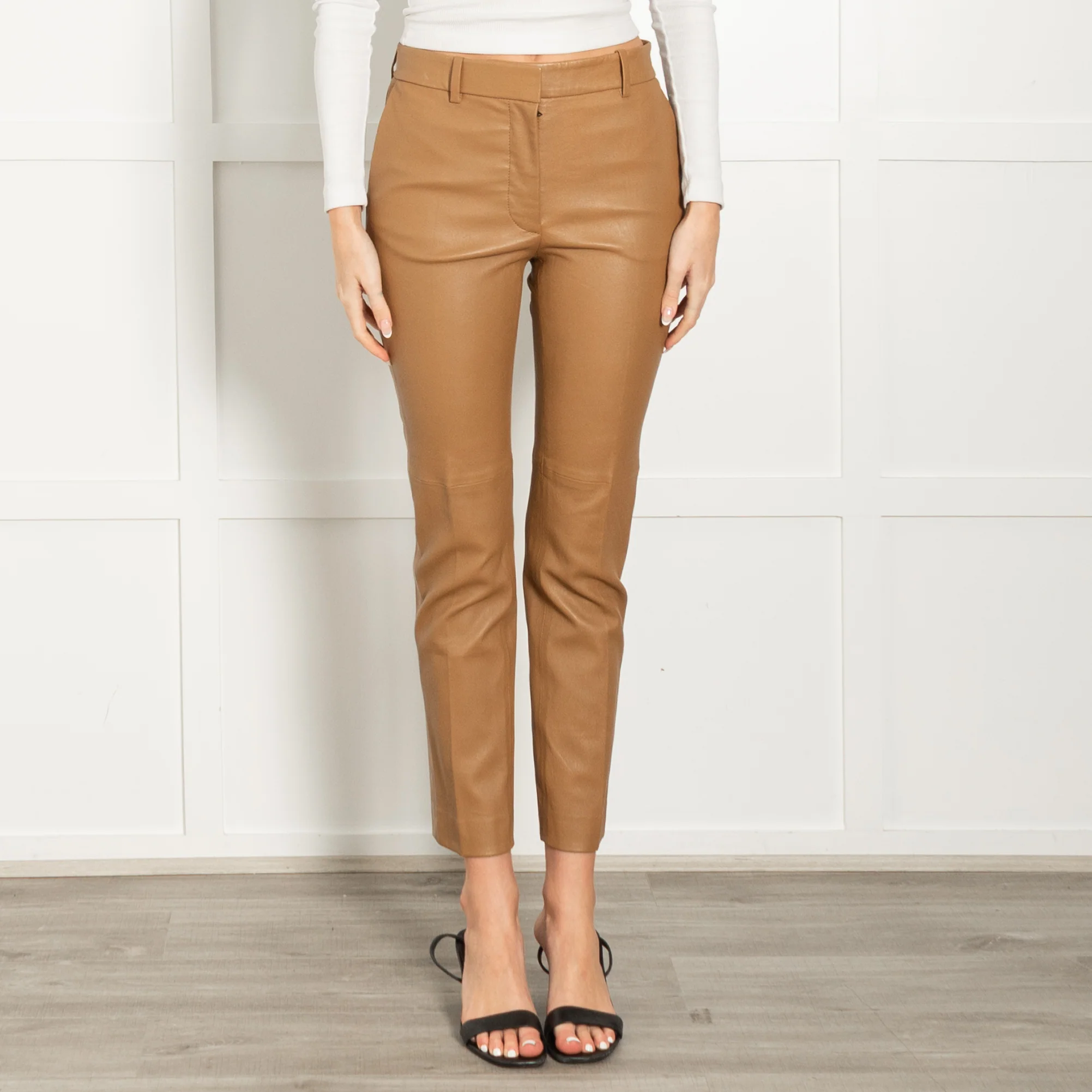 Joseph Camel Stretch Leather Slim Leg Trousers - Image 2
