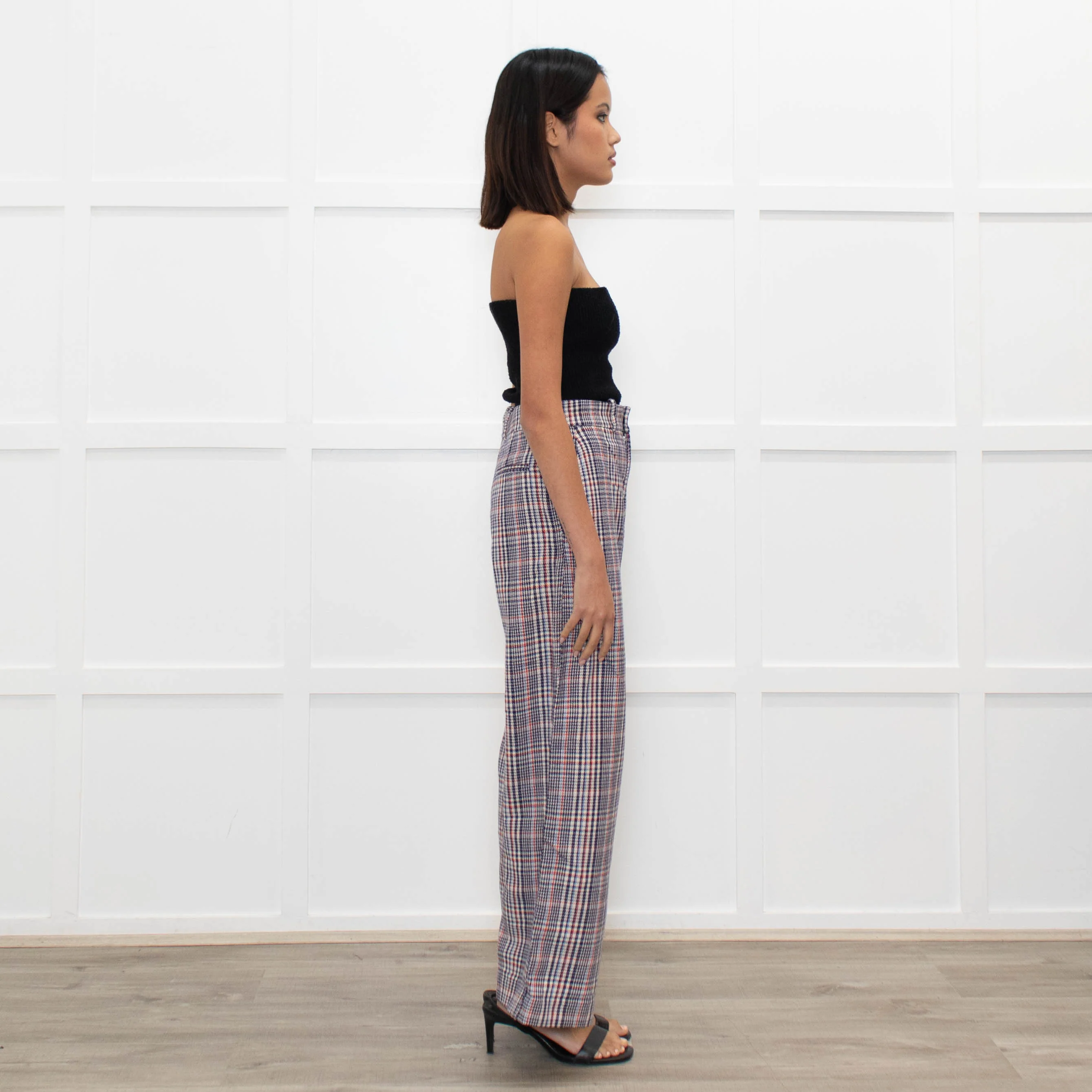 Joseph Cream Blue Red Mix Check Wide Leg Trousers - Image 4