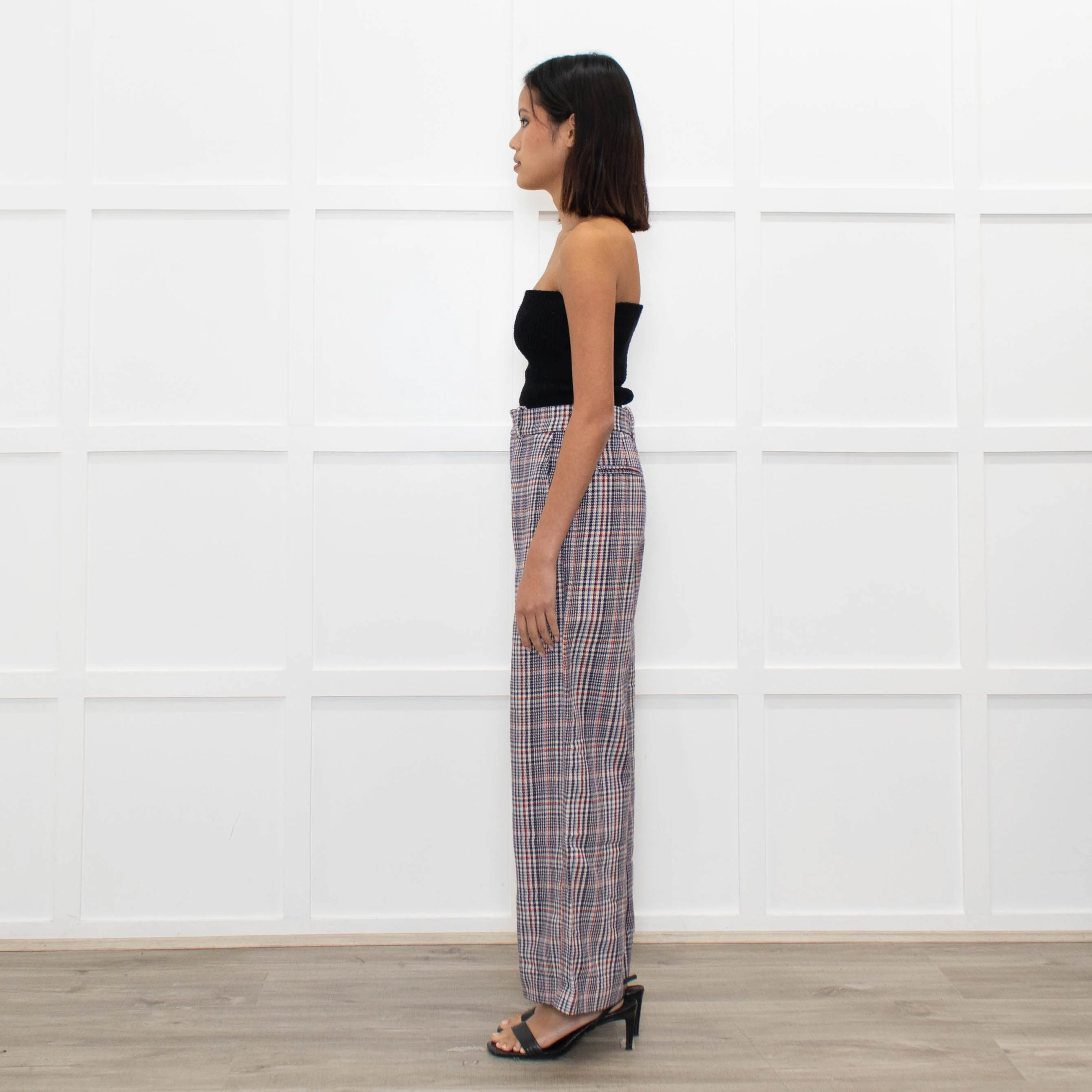 Joseph Cream Blue Red Mix Check Wide Leg Trousers - Image 6