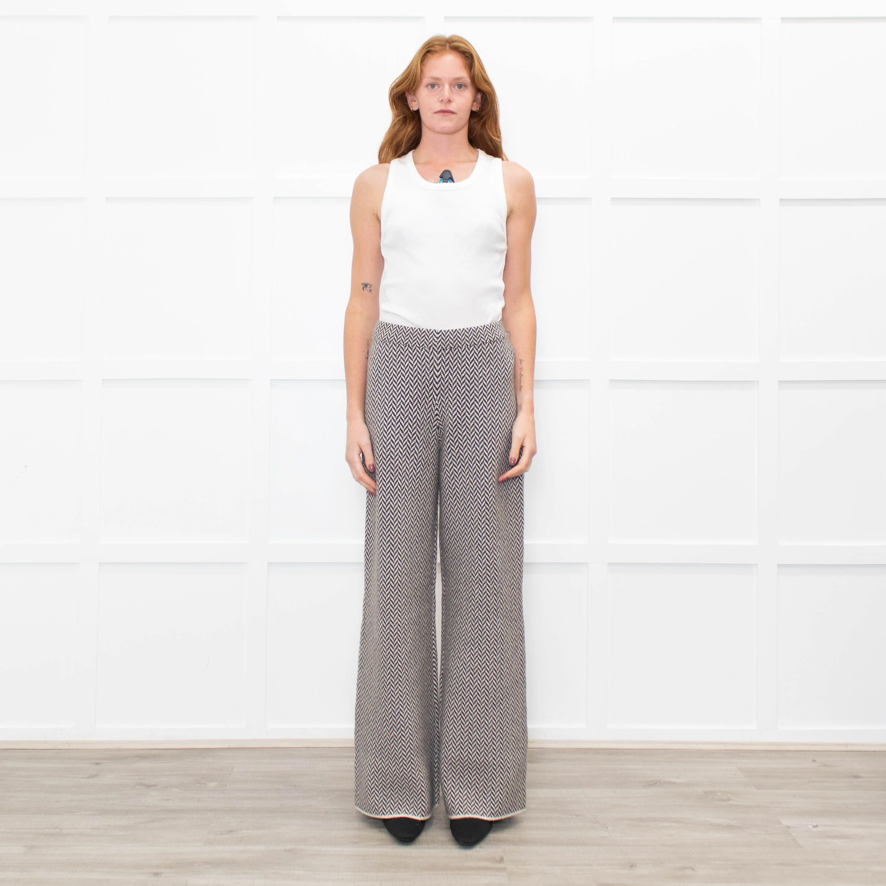 Joseph Cream Brown Zig Zag Knitted Wool Trousers
