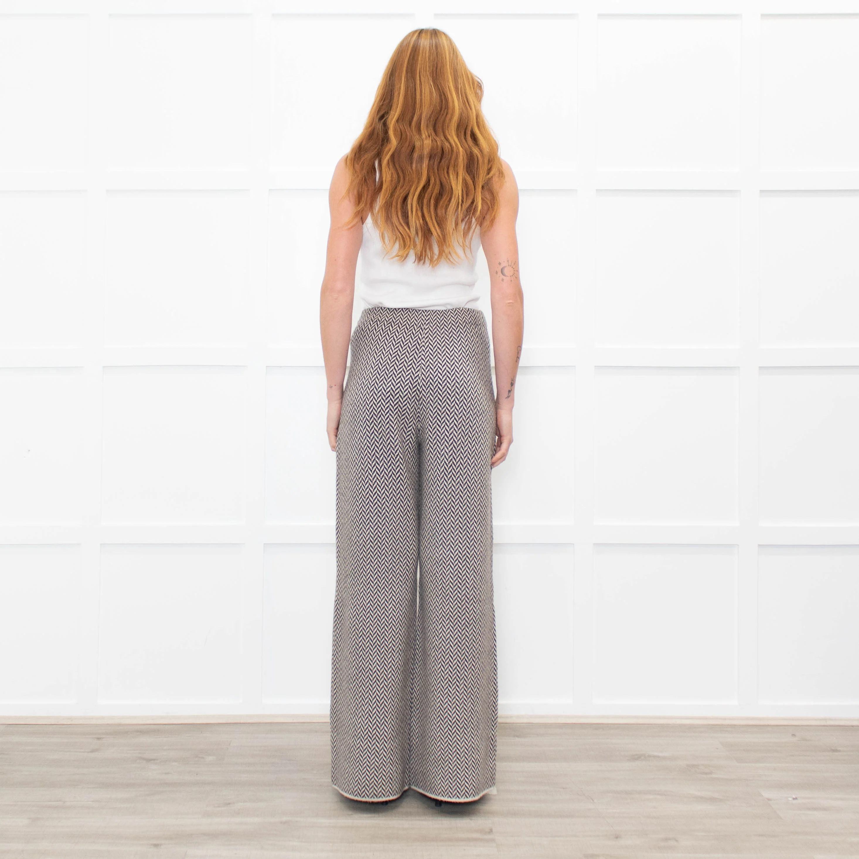 Joseph Cream Brown Zig Zag Knitted Wool Trousers - Image 5