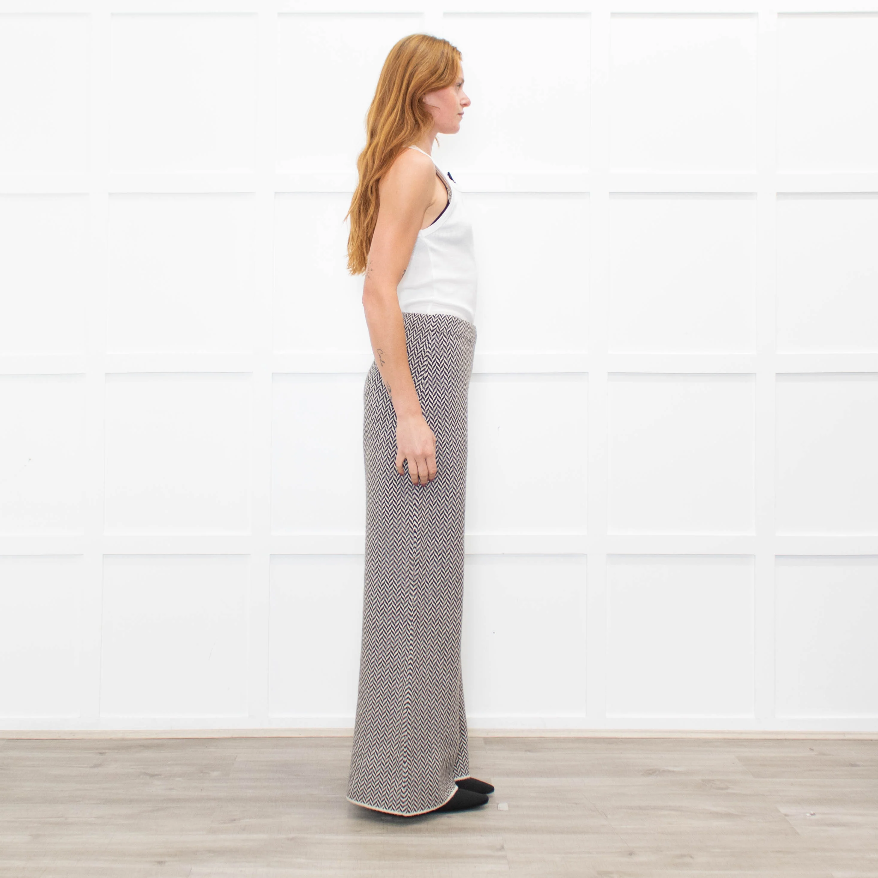 Joseph Cream Brown Zig Zag Knitted Wool Trousers - Image 6