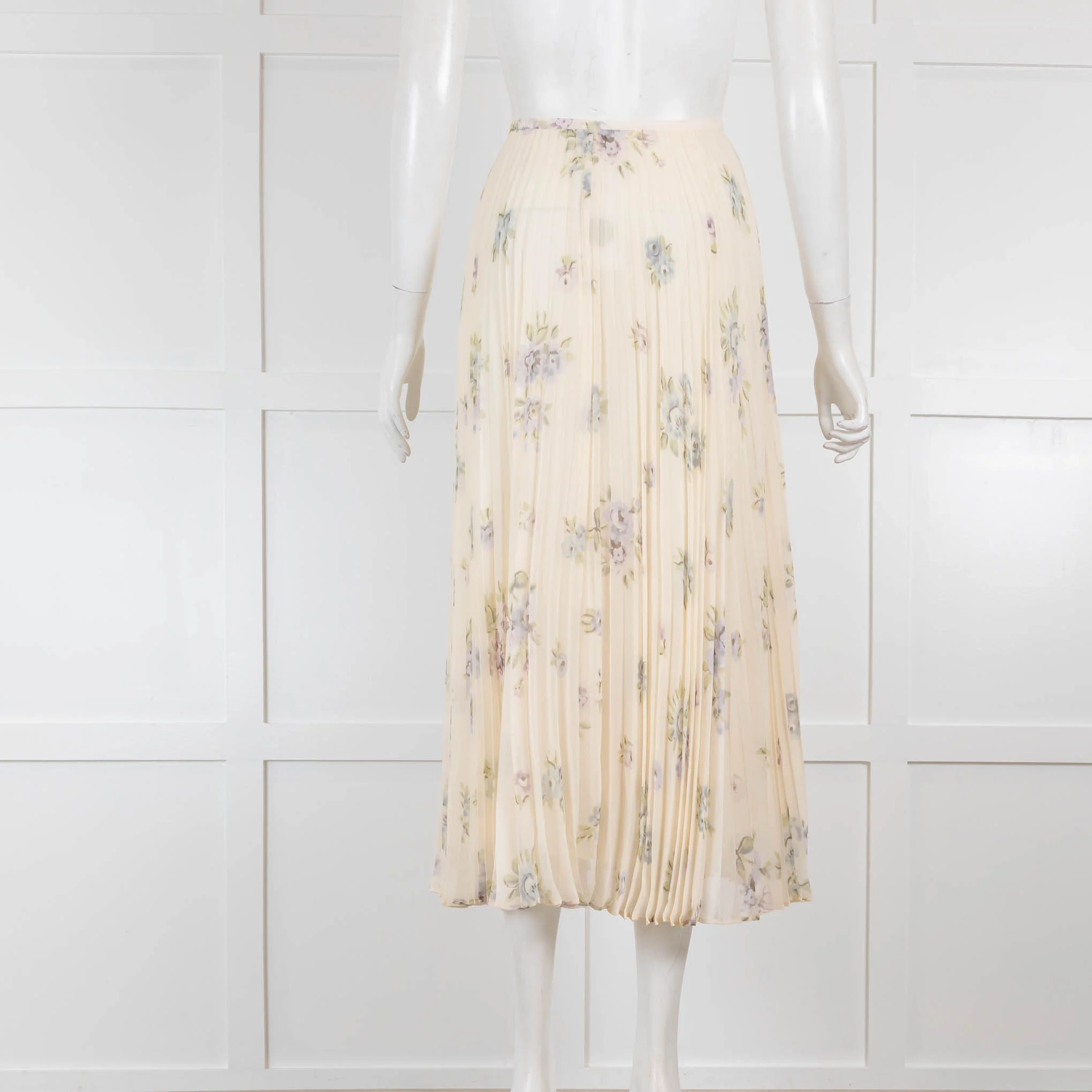 Joseph Cream Floral Pleated Midi Skirt - Image 3