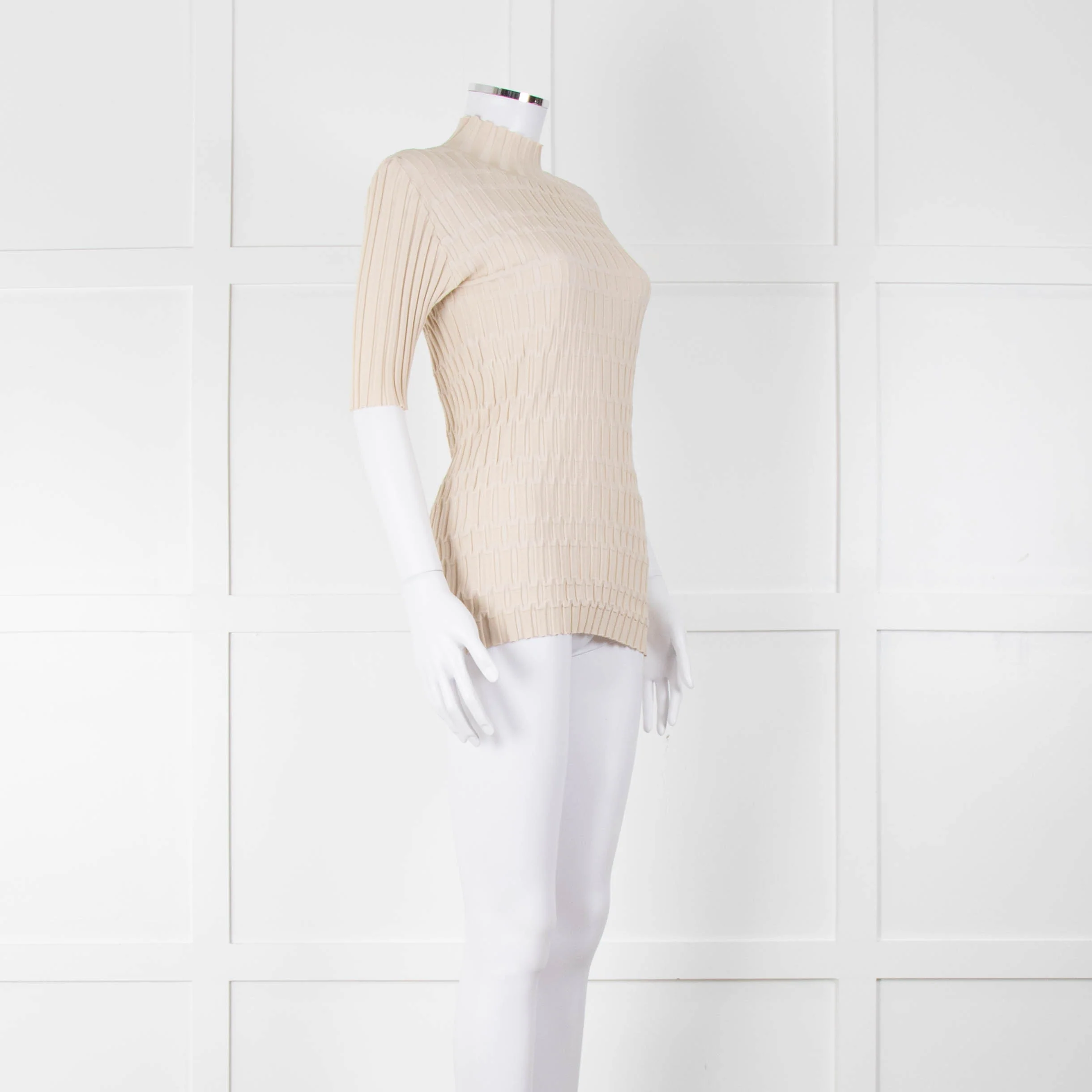 Joseph Cream Geometric Rib Short Sleeve Polo Neck - Image 2