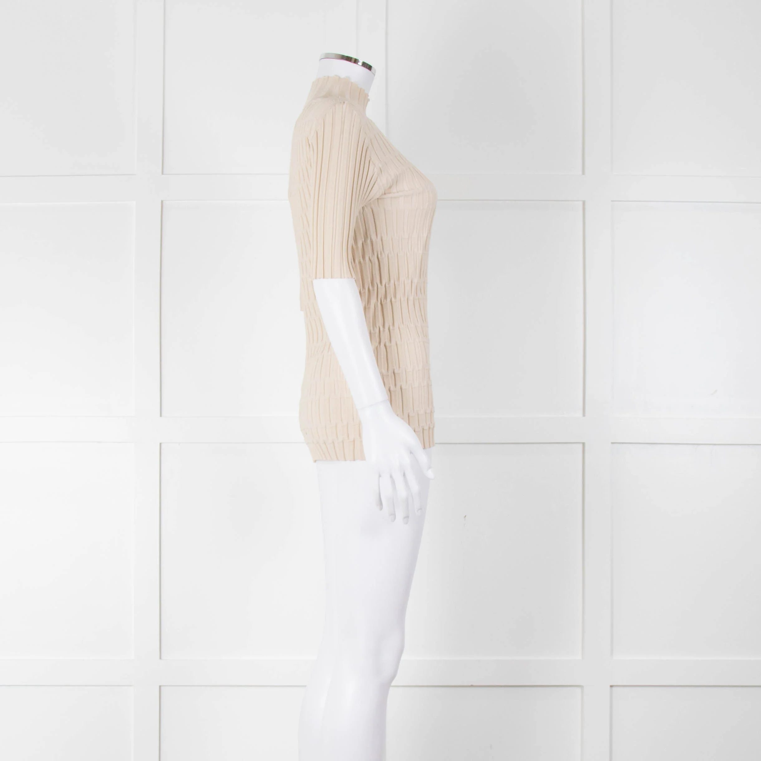 Joseph Cream Geometric Rib Short Sleeve Polo Neck - Image 3