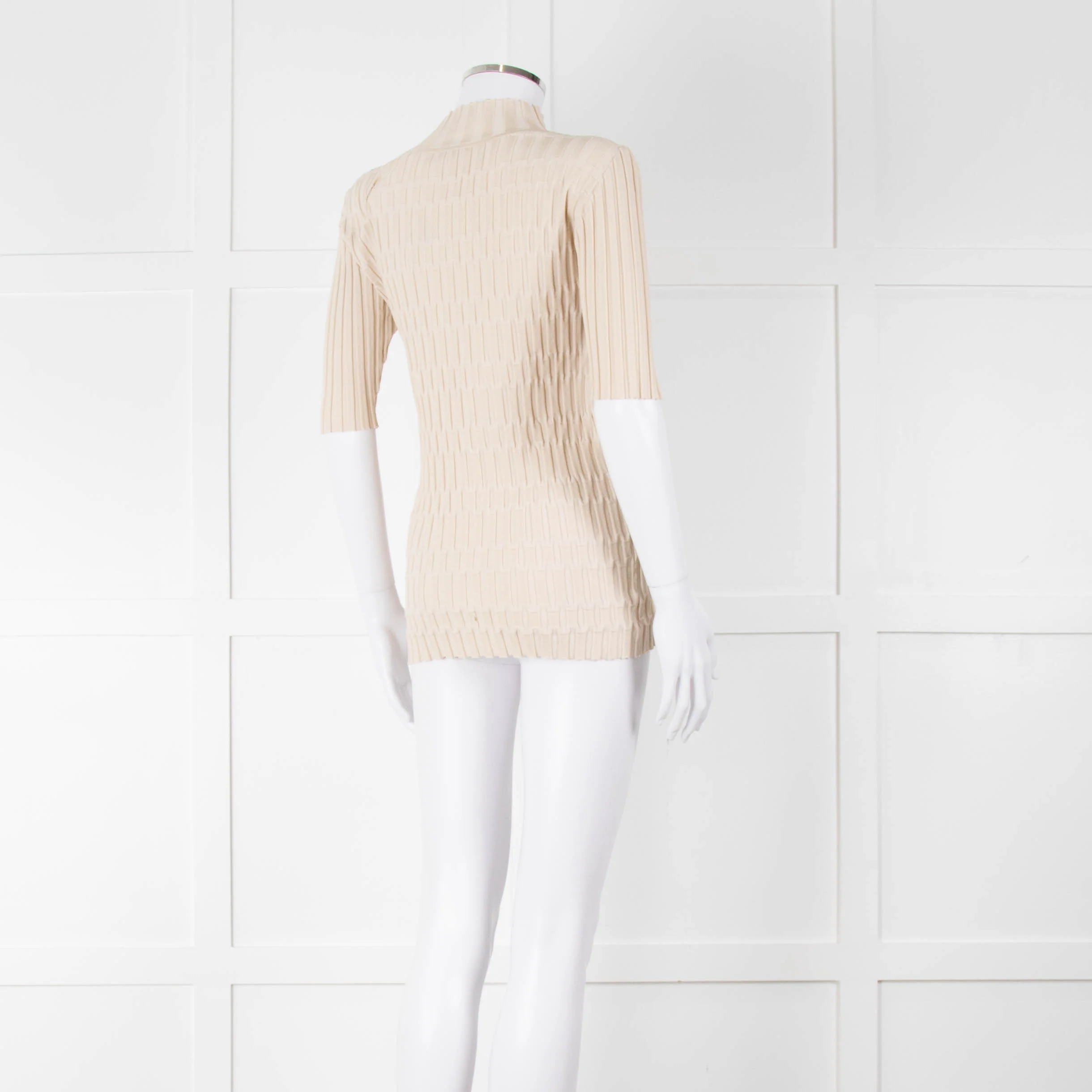 Joseph Cream Geometric Rib Short Sleeve Polo Neck - Image 4