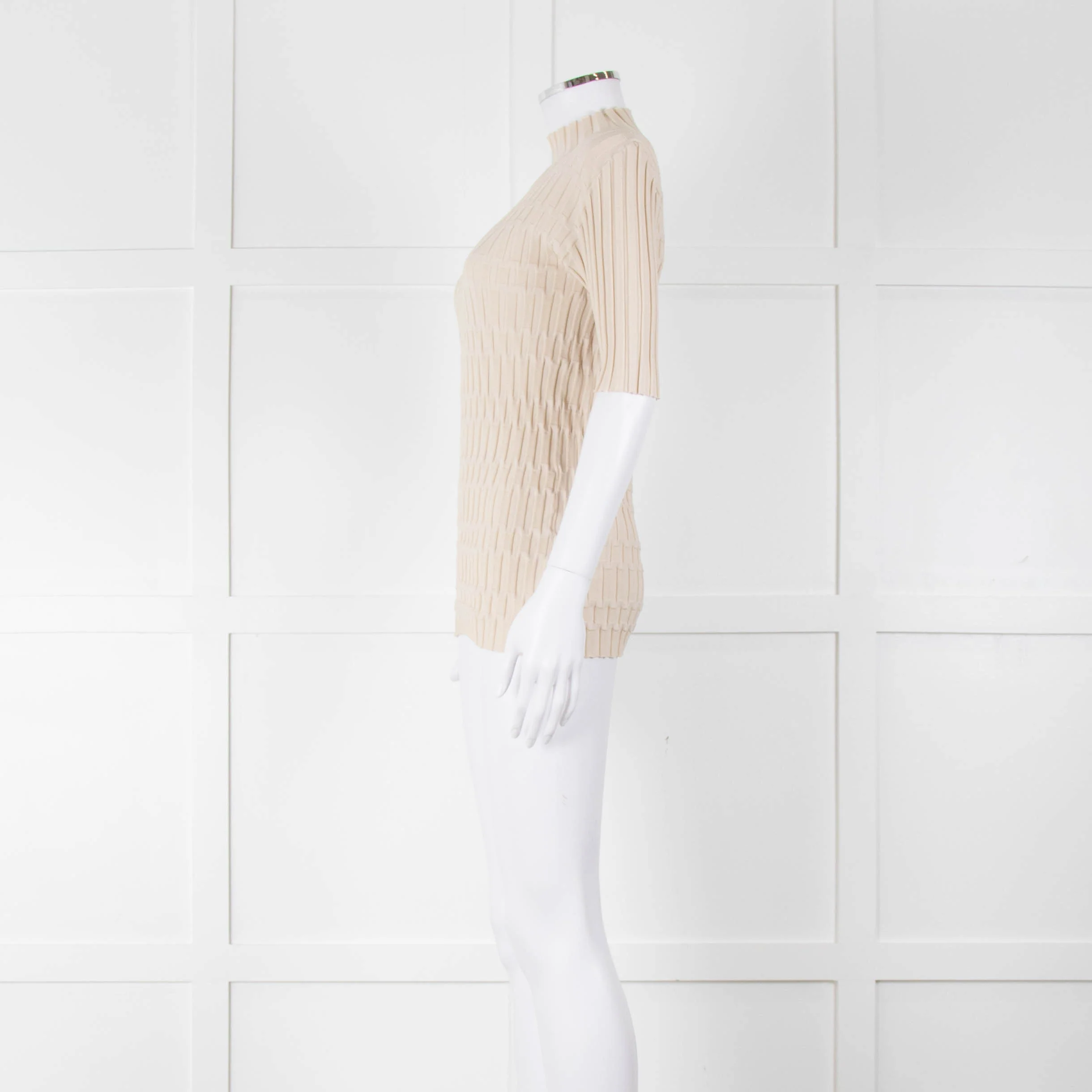 Joseph Cream Geometric Rib Short Sleeve Polo Neck - Image 7