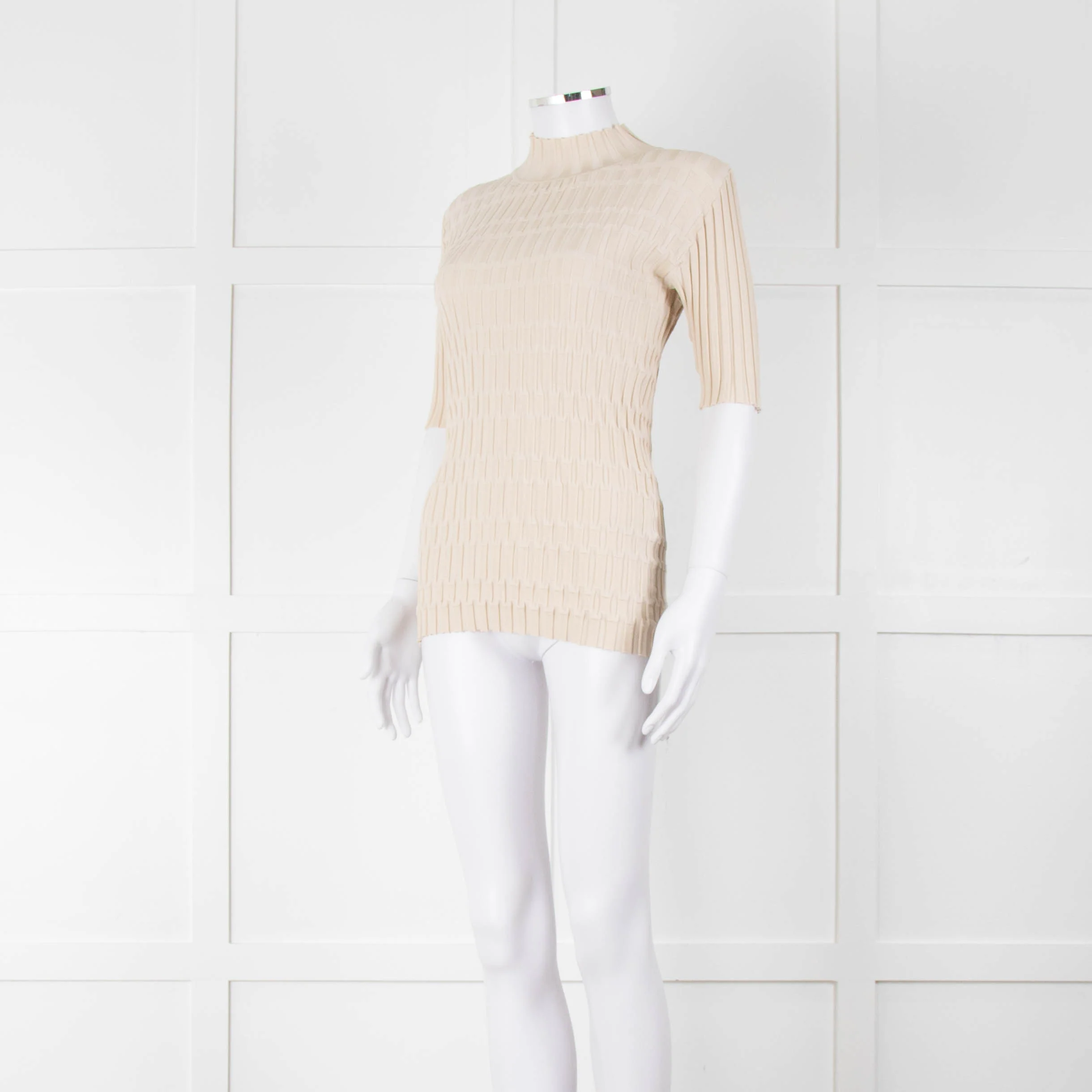 Joseph Cream Geometric Rib Short Sleeve Polo Neck - Image 8