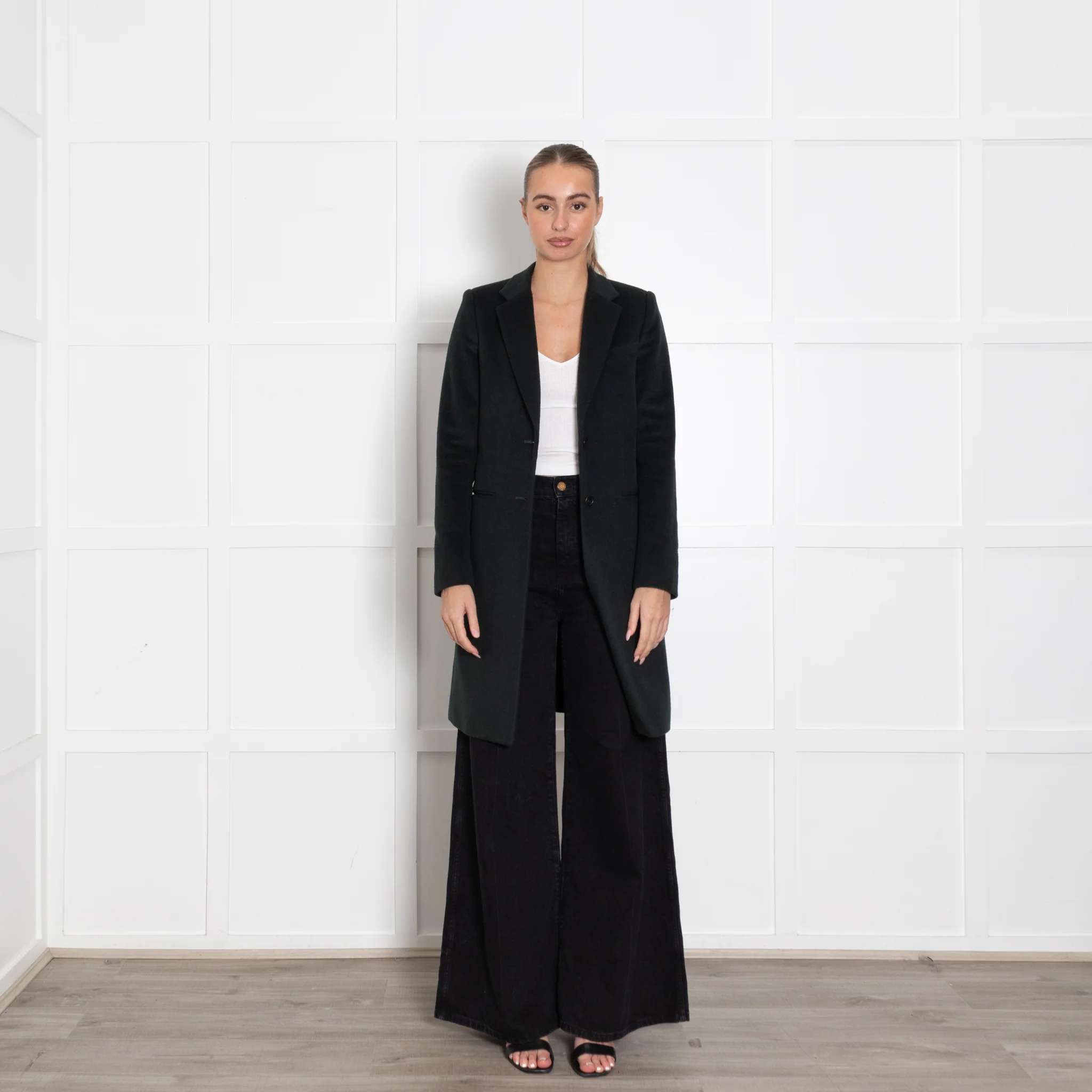 Joseph Forest Green Wool Pocket Detail Mid Length Coat