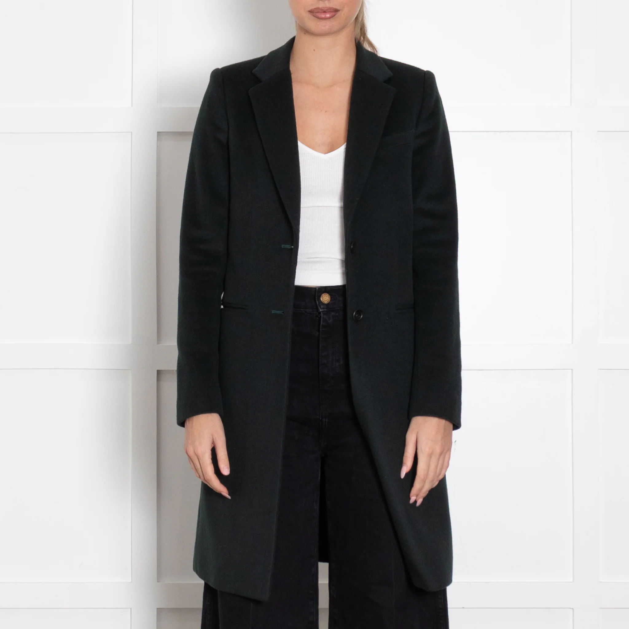 Joseph Forest Green Wool Pocket Detail Mid Length Coat - Image 2