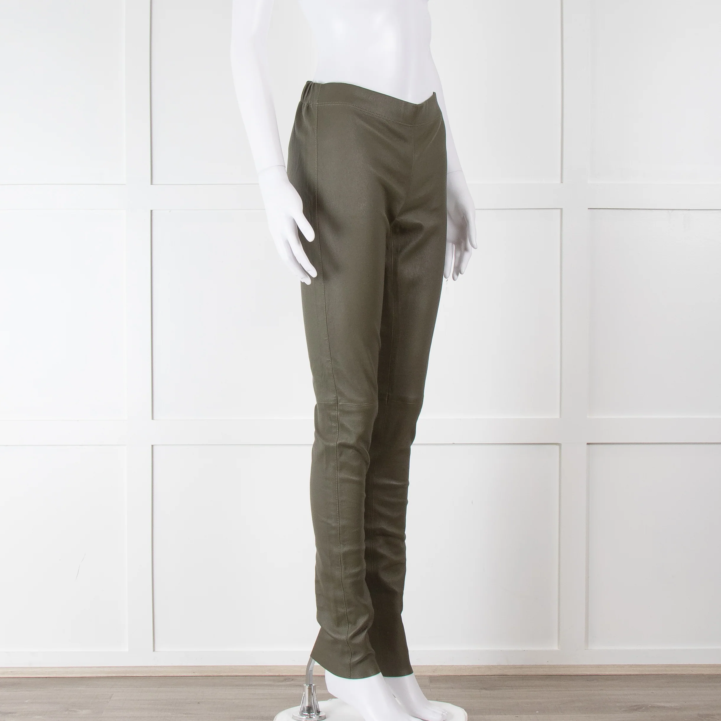 Joseph Green Leather Stretch Leggings - Image 2