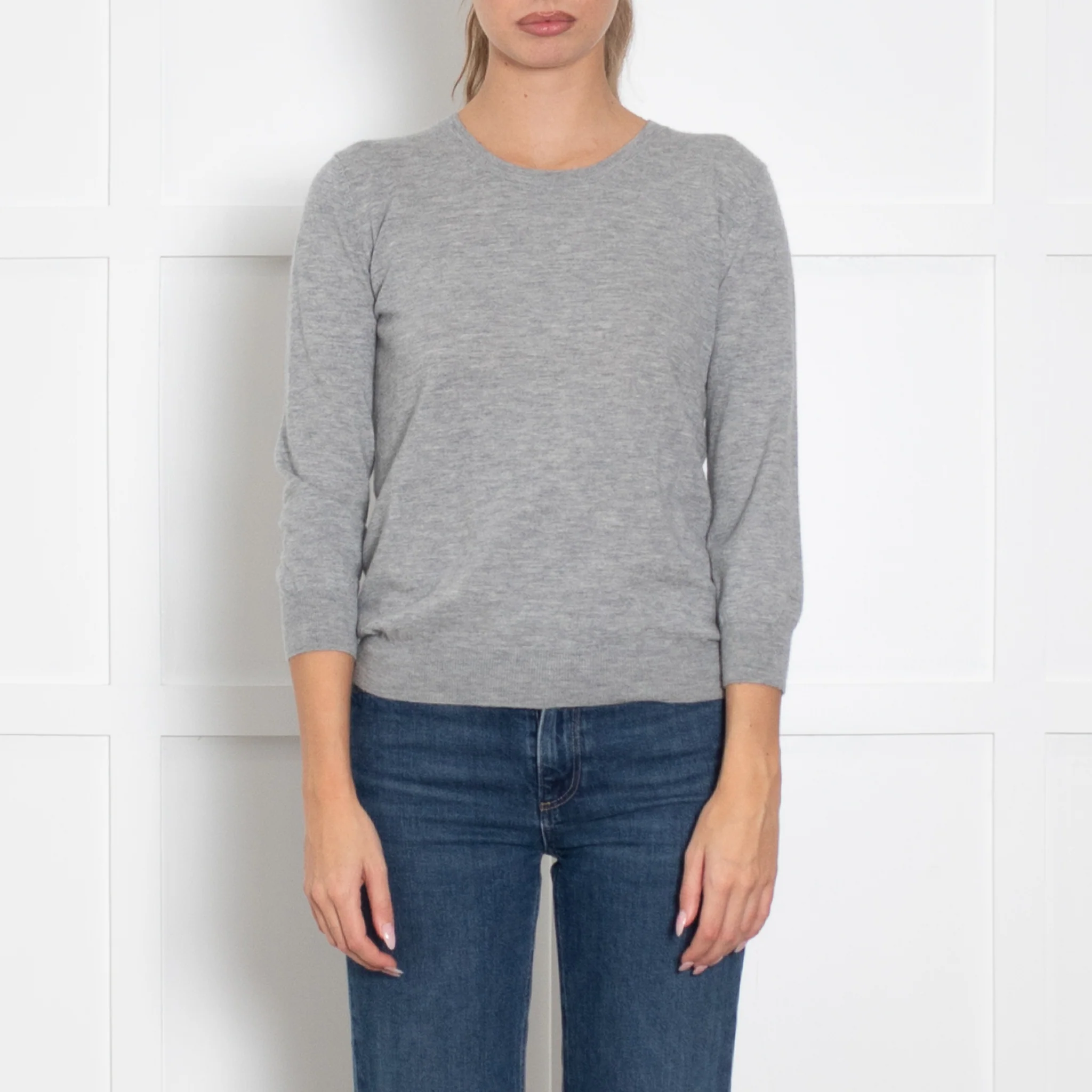 Joseph Grey Cashmere Jumper With 3/4 Sleeves And Hook And Eye Fastening - Image 2