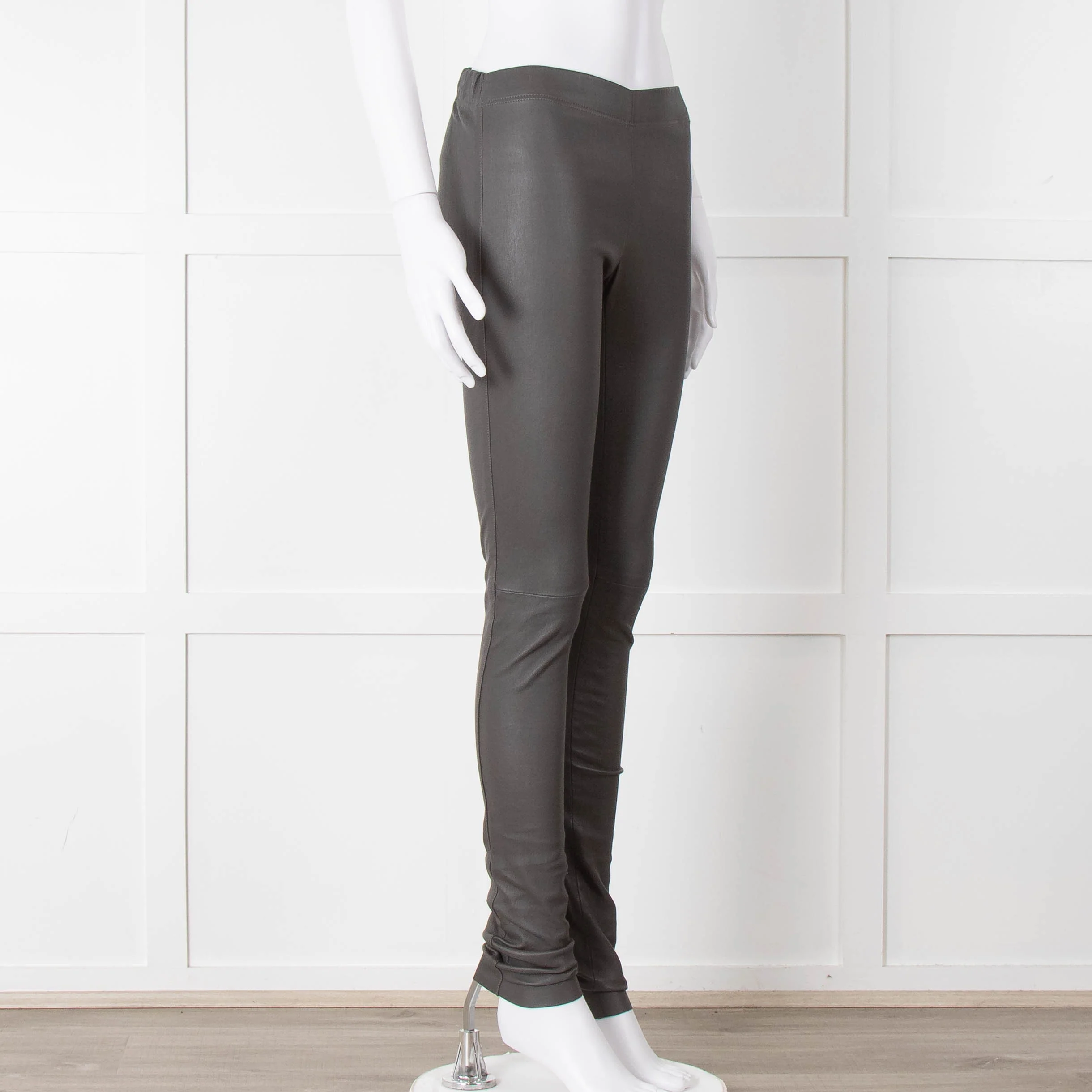 Joseph Grey Leather Stretchy Leggings - Image 2