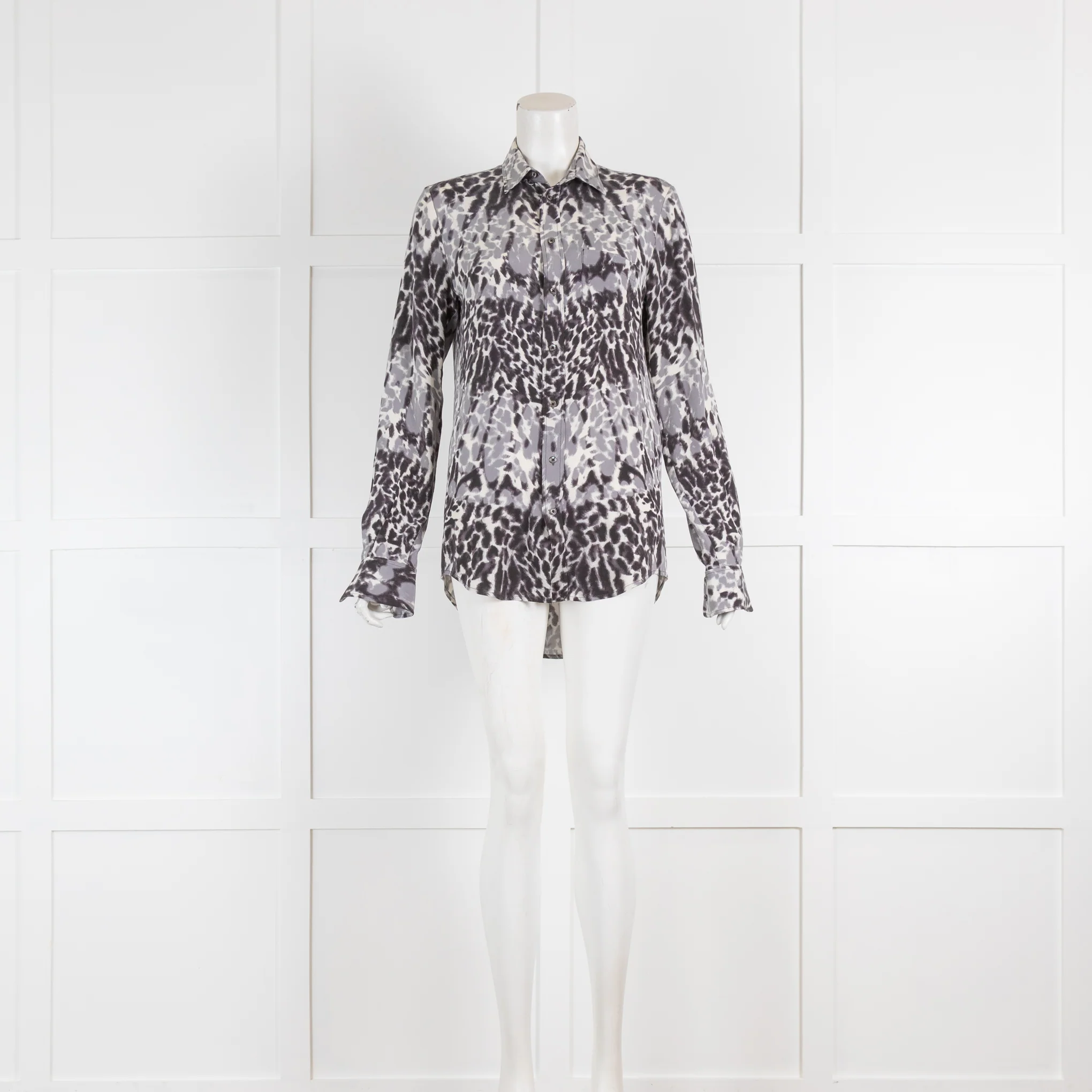 Joseph Grey Leopard Print Silk Shirt