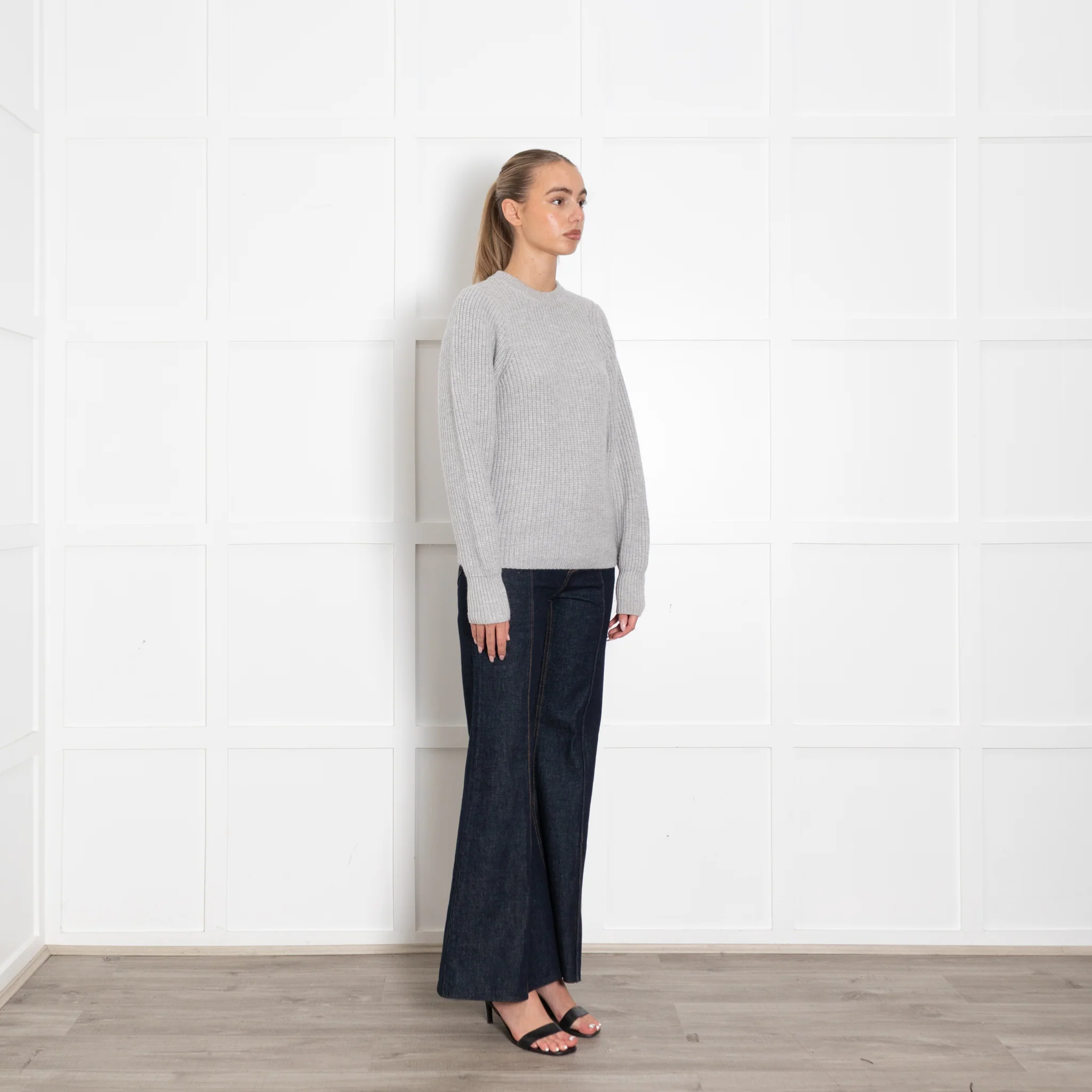 Joseph Grey Ribbed Round Neck Cashmere Wool Mix Jumper - Image 7