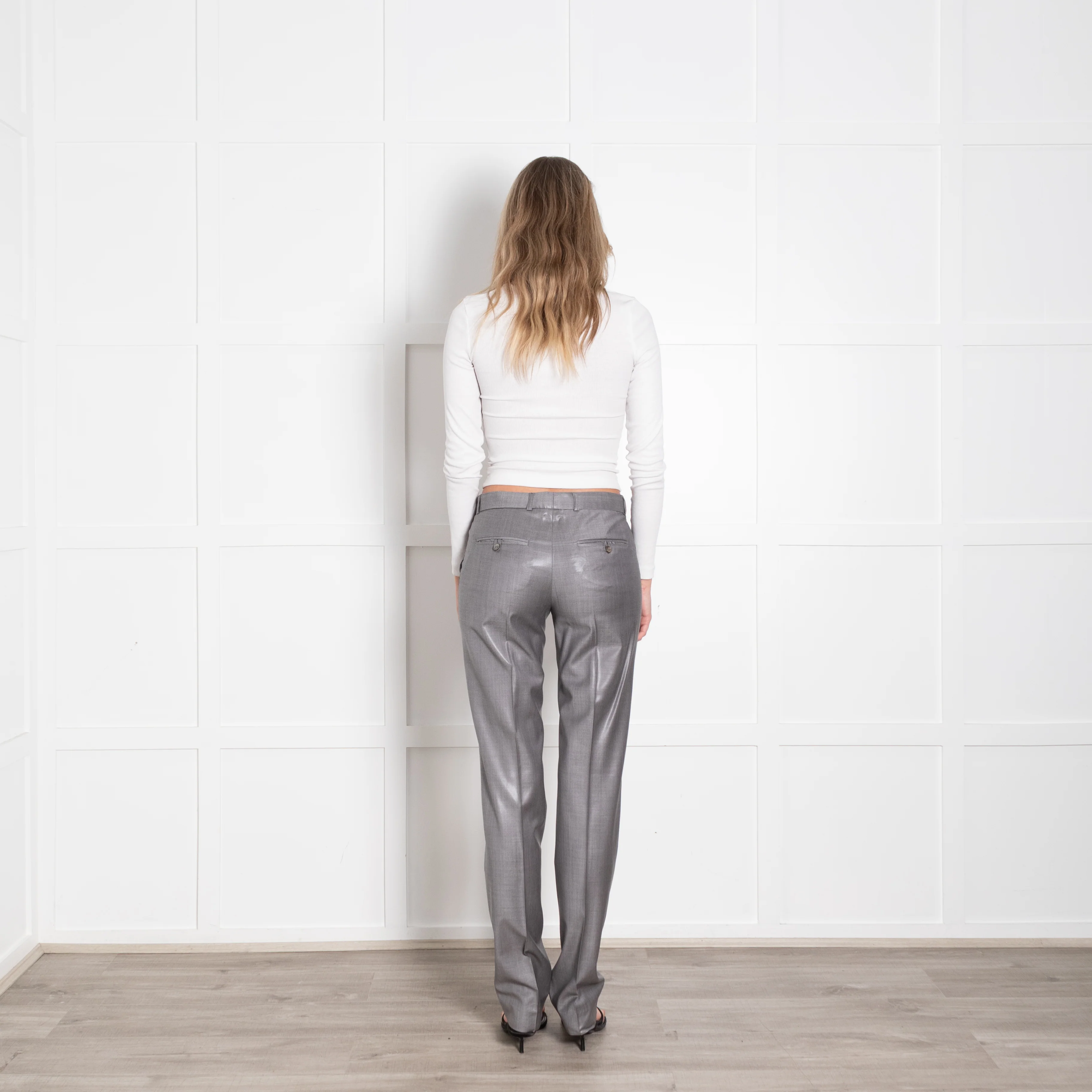Joseph Grey Shiny Finish Wool Blend Trousers - Image 5