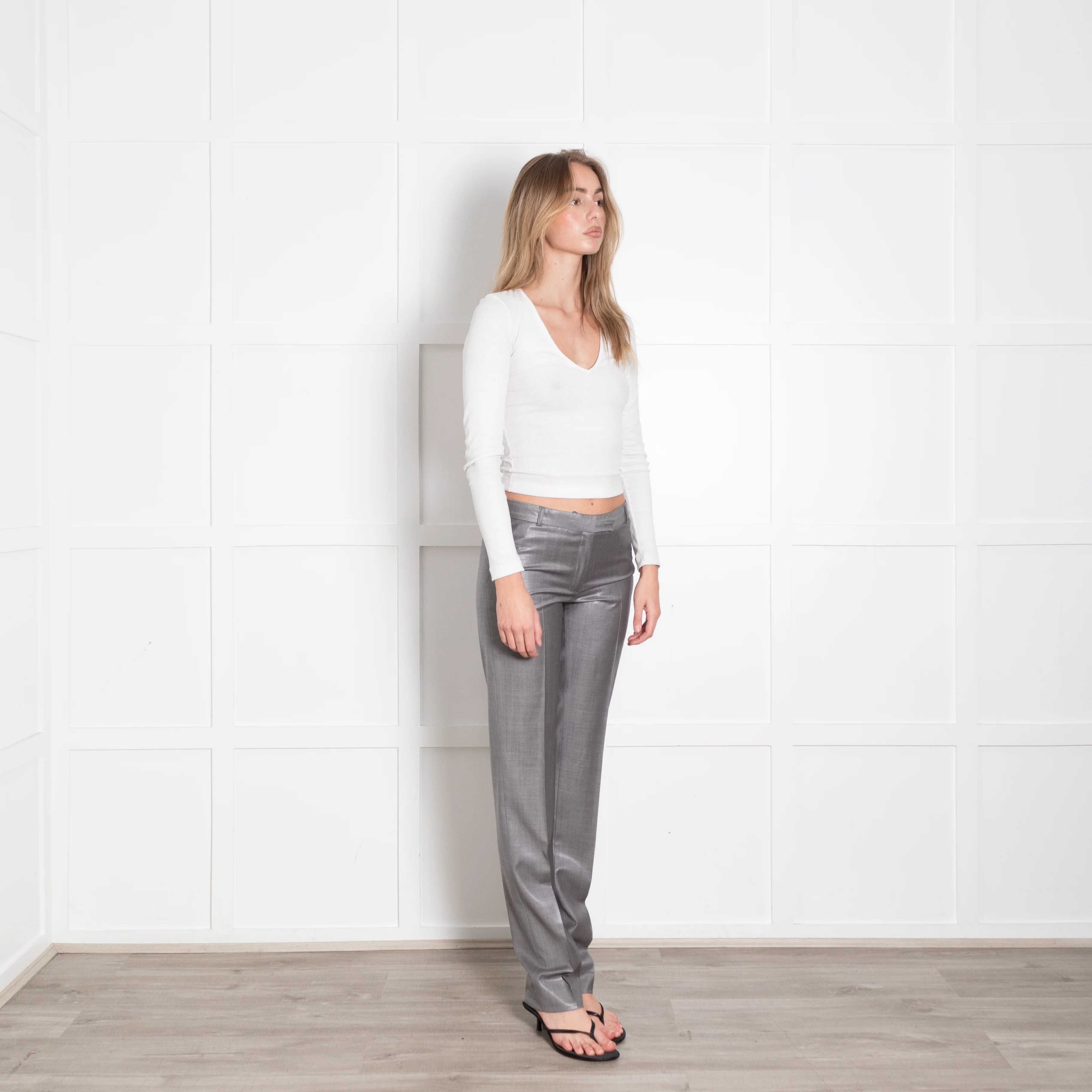 Joseph Grey Shiny Finish Wool Blend Trousers - Image 7