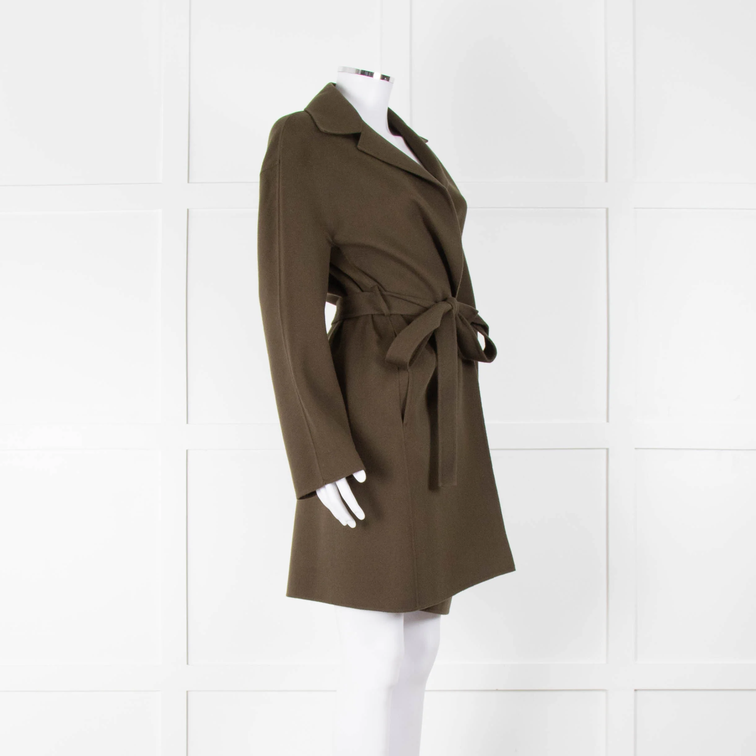 Joseph Khaki Buttlonless Wool Silk Coat with Tie Waist - Image 2